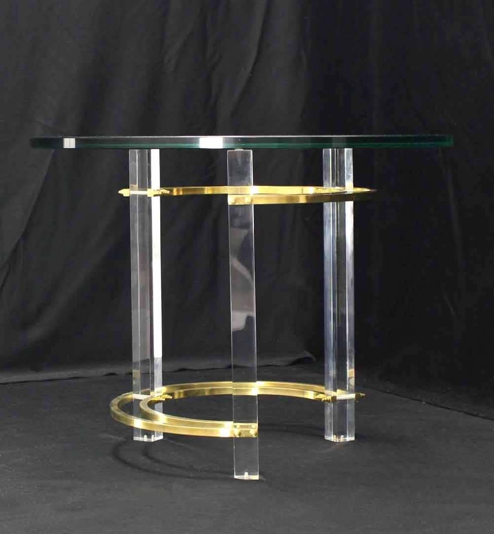 Brass Glass Lucite Mid-Century Round Center Side Table In Excellent Condition In Rockaway, NJ