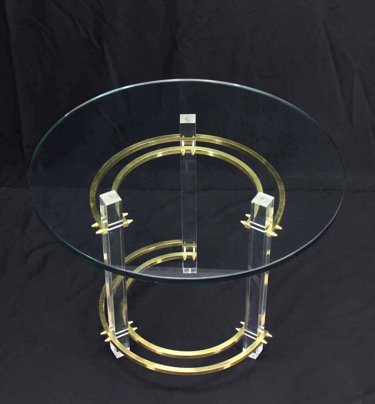 20th Century Brass Glass Lucite Mid-Century Round Center Side Table