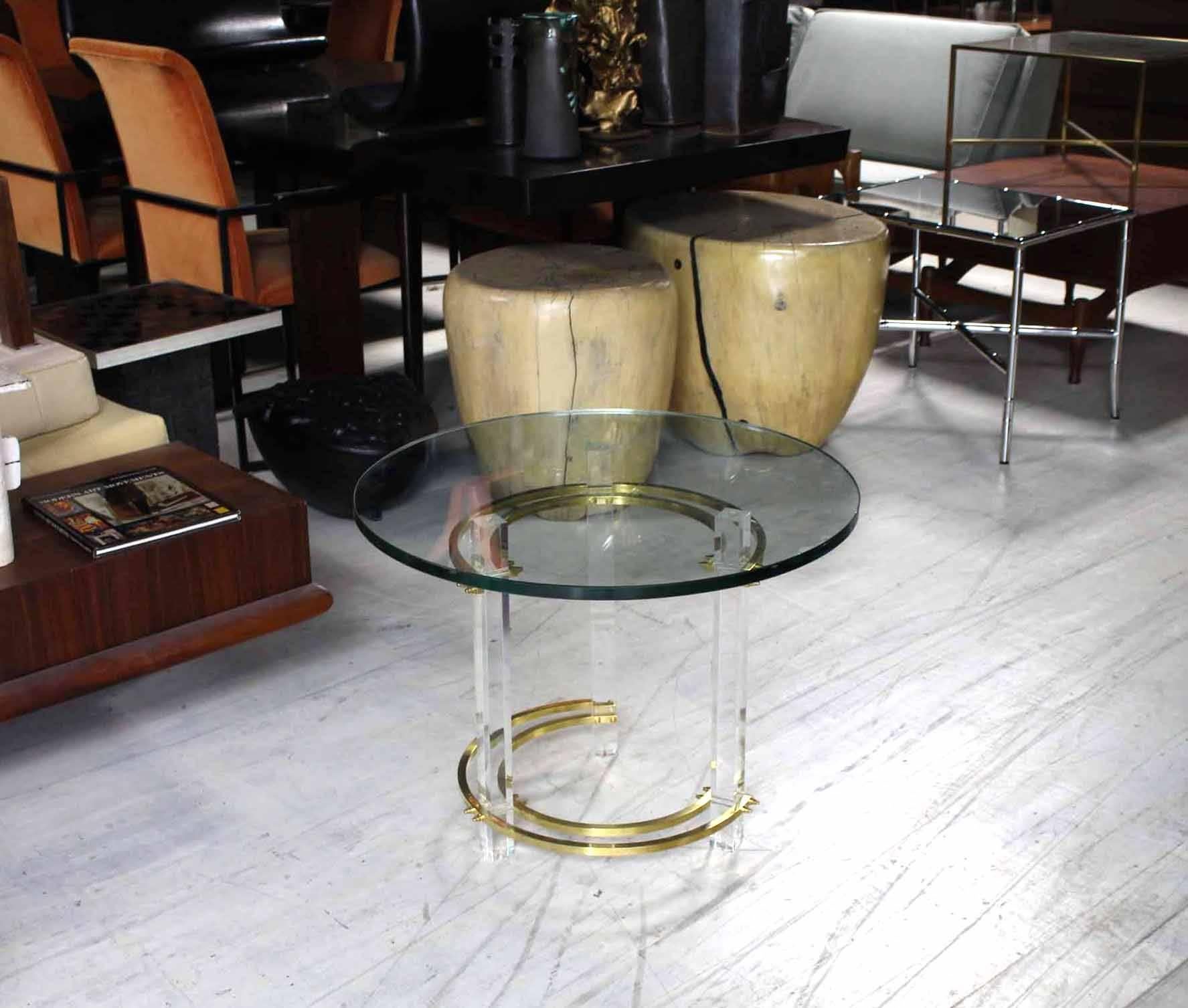 Brass Glass Lucite Mid-Century Round Center Side Table 3