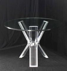 Lucite Tripod Gueridon Table with Thick Glass Top