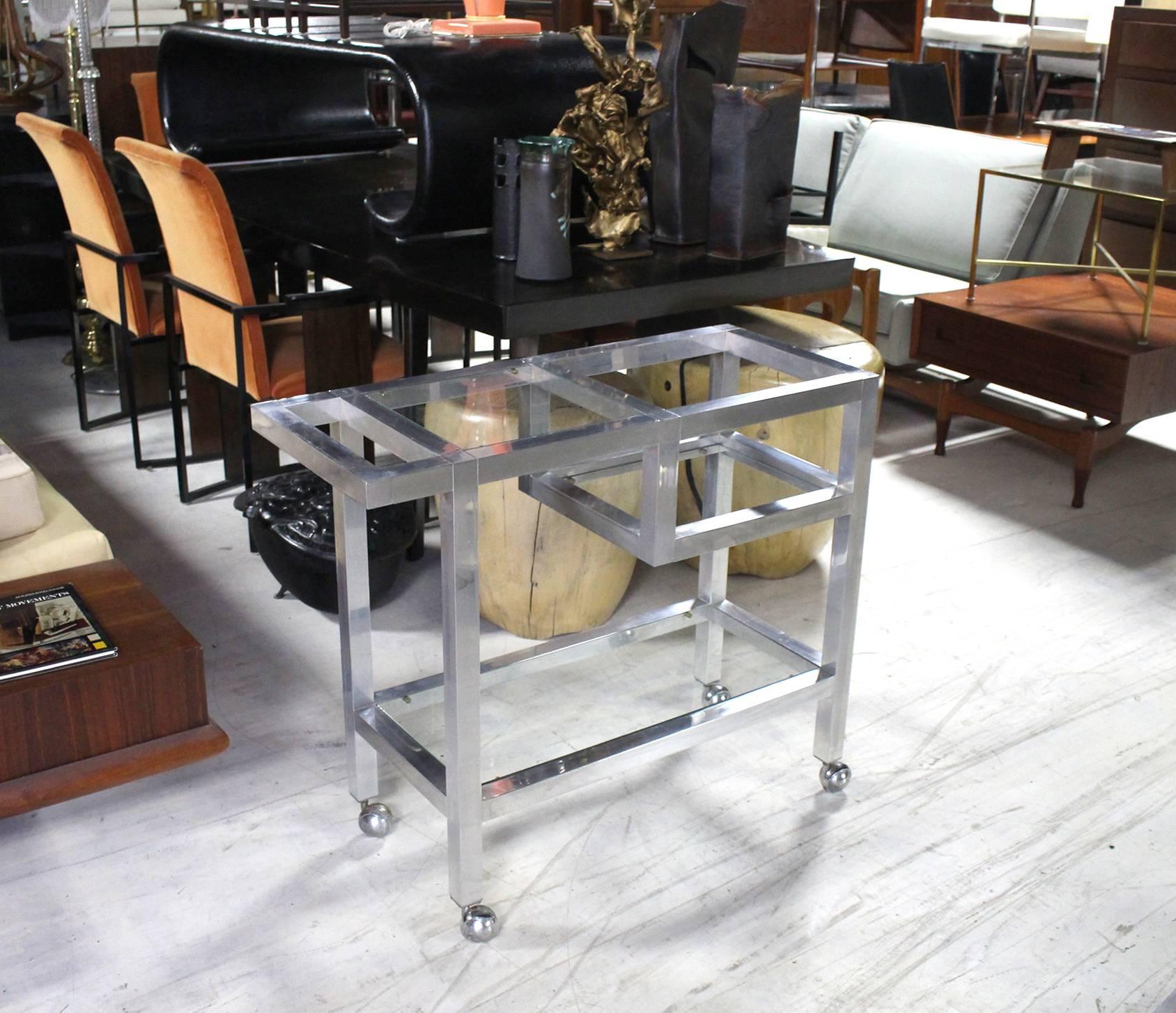 Nice Mid-Century modern metal and glass serving cart.