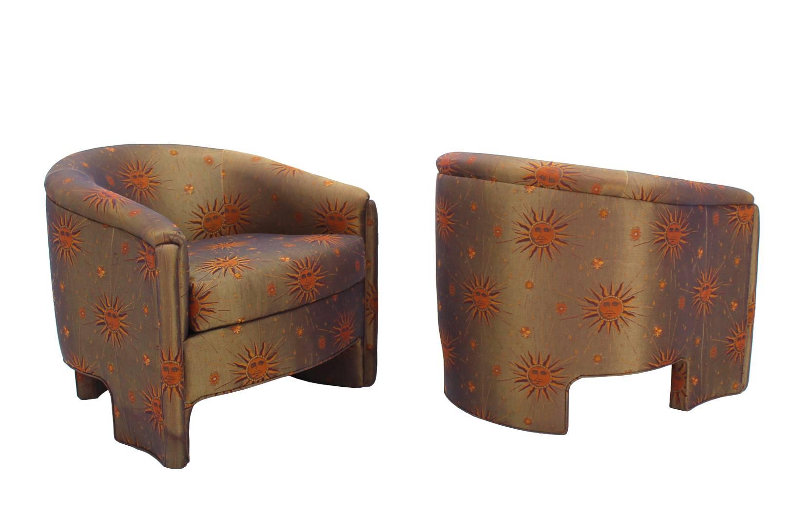 Very nice sun pattern fabric lounge chairs.