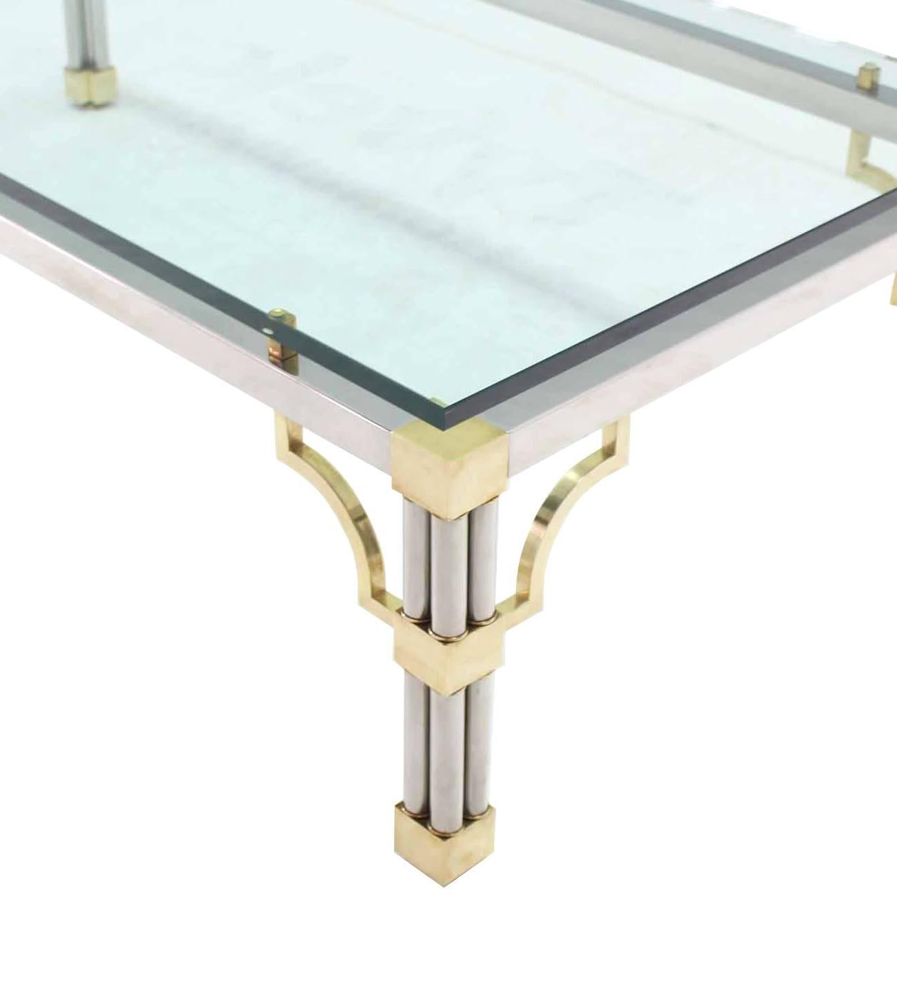 Heavy Thick Glass Brass and Chrome Coffee Table In Excellent Condition In Rockaway, NJ