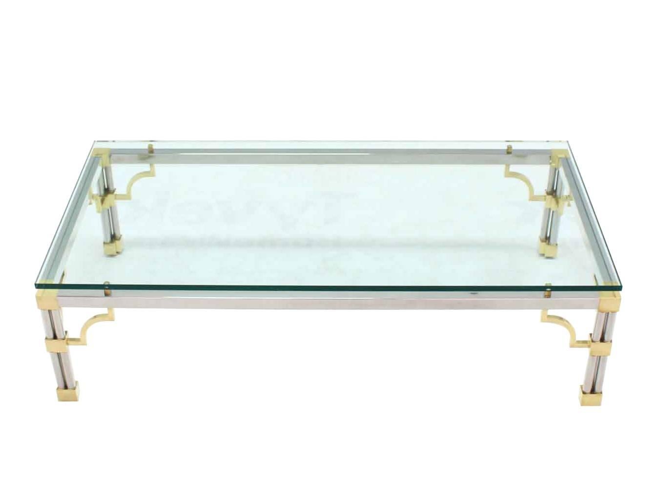 Heavy Thick Glass Brass and Chrome Coffee Table 1