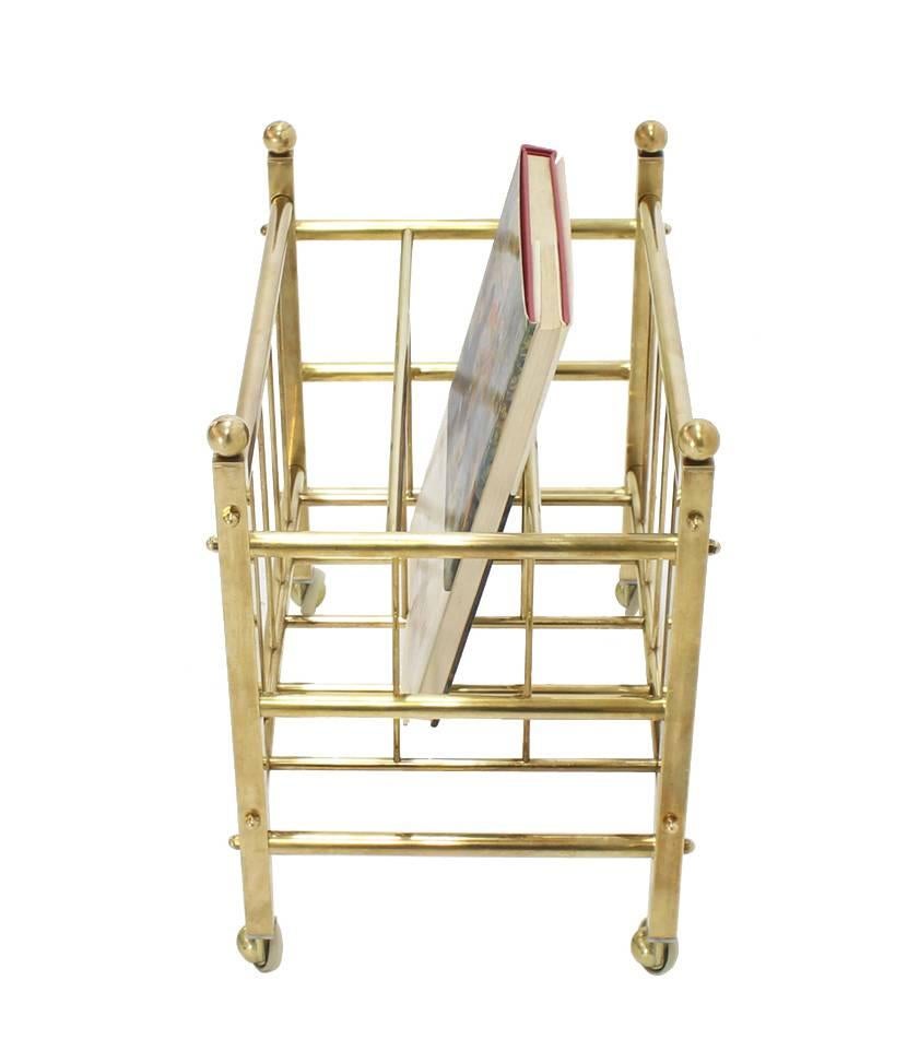 20th Century Mid-Century Modern Solid Brass Magazine Rack For Sale