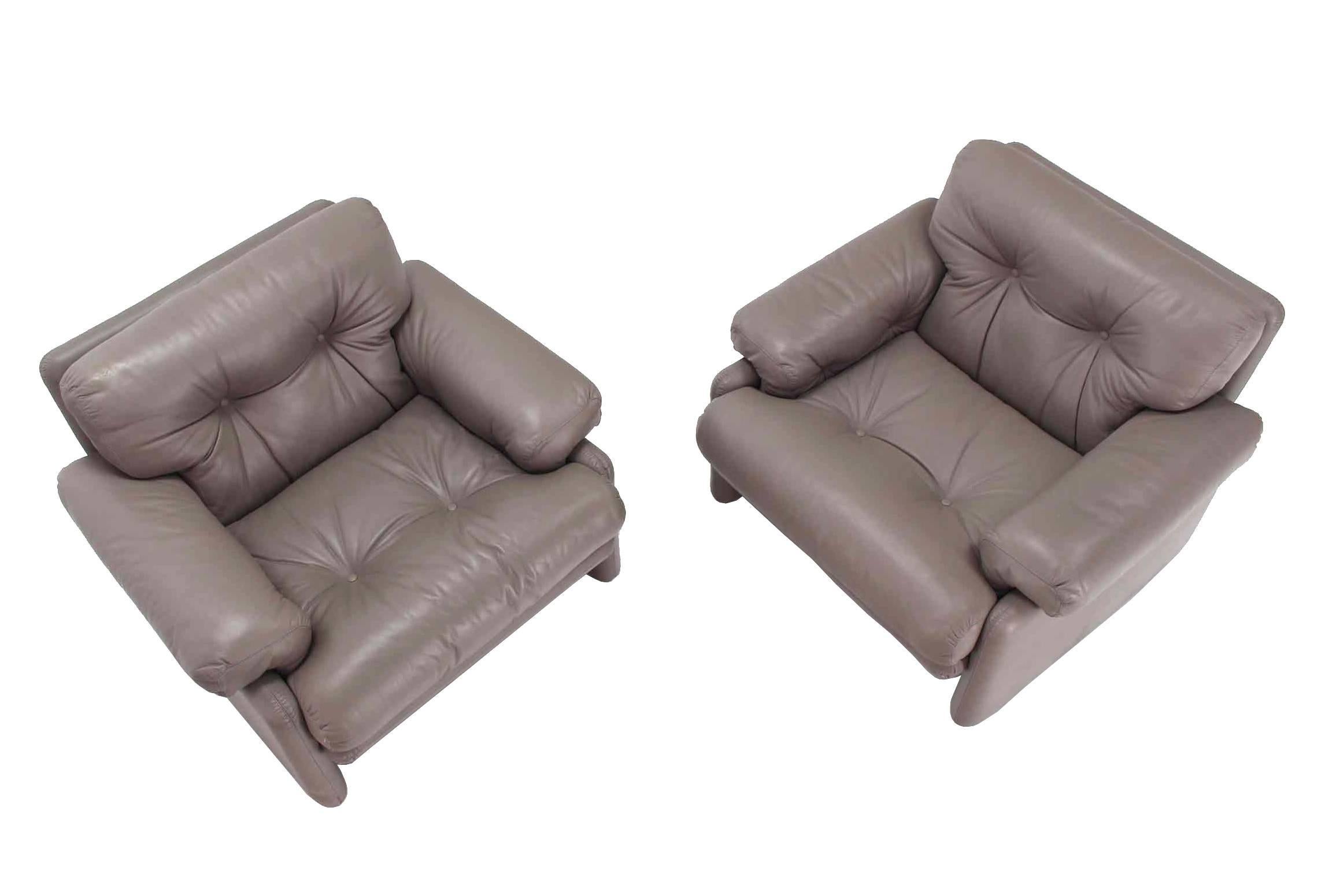 Mid-Century Modern Pair of Leather B&B Italia Leather Lounge Chairs For Sale