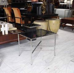 Chrome Faux Bamboo Smoked Glass Top Side or Coffee Table