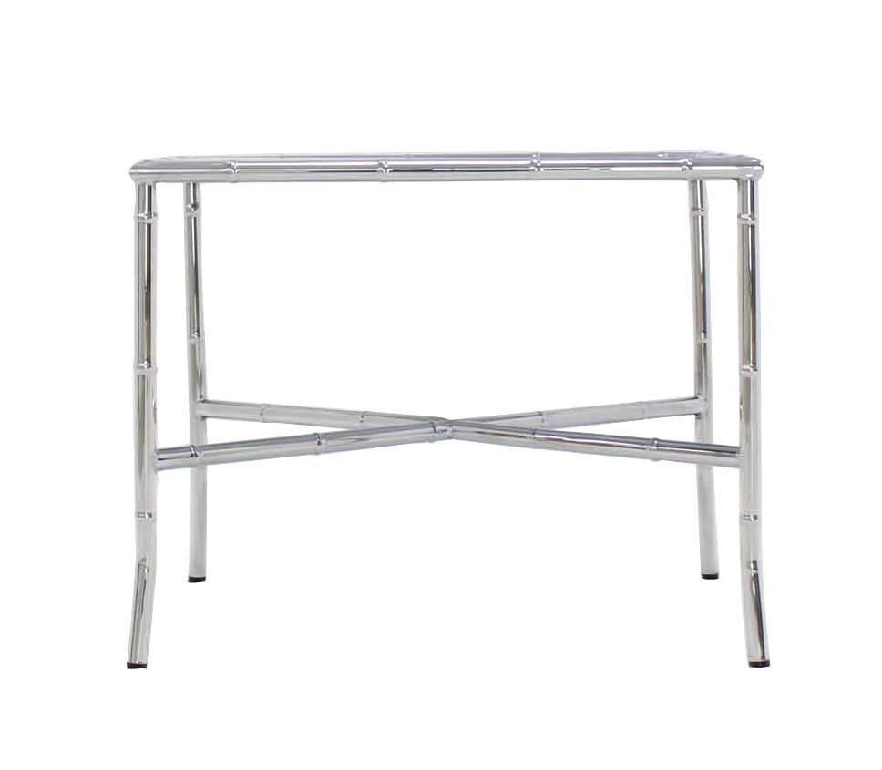 Chrome Faux Bamboo Smoked Glass Top Side or Coffee Table For Sale 1