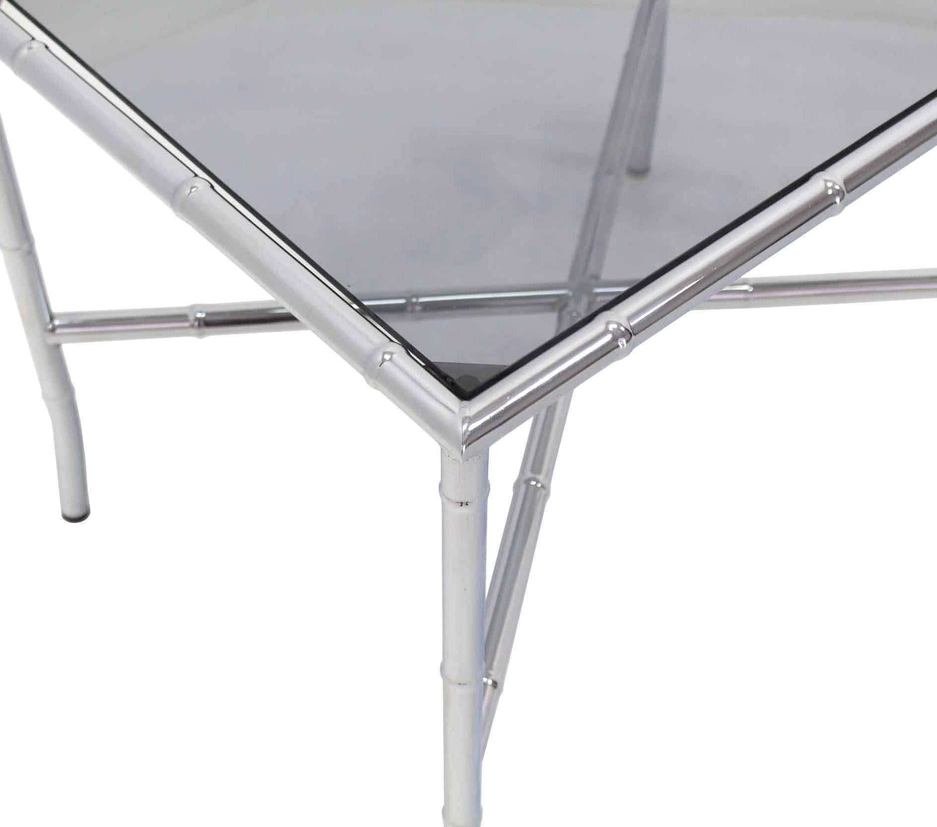 Chrome Faux Bamboo Smoked Glass Top Side or Coffee Table For Sale 2