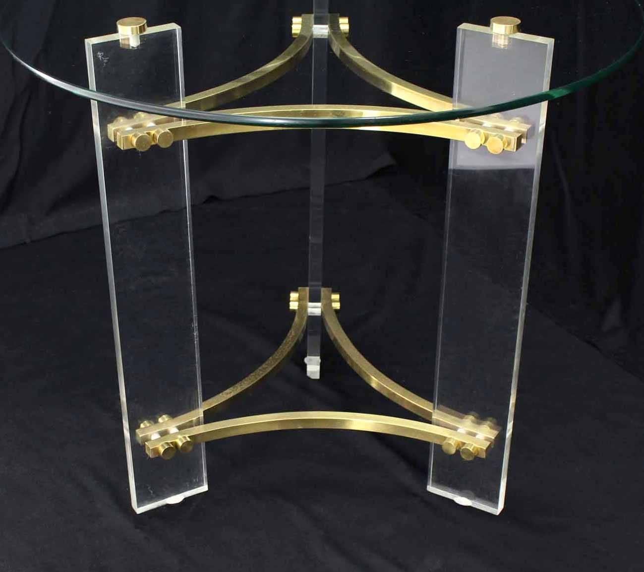 20th Century Pair of Round Glass Brass and Lucite End Tables