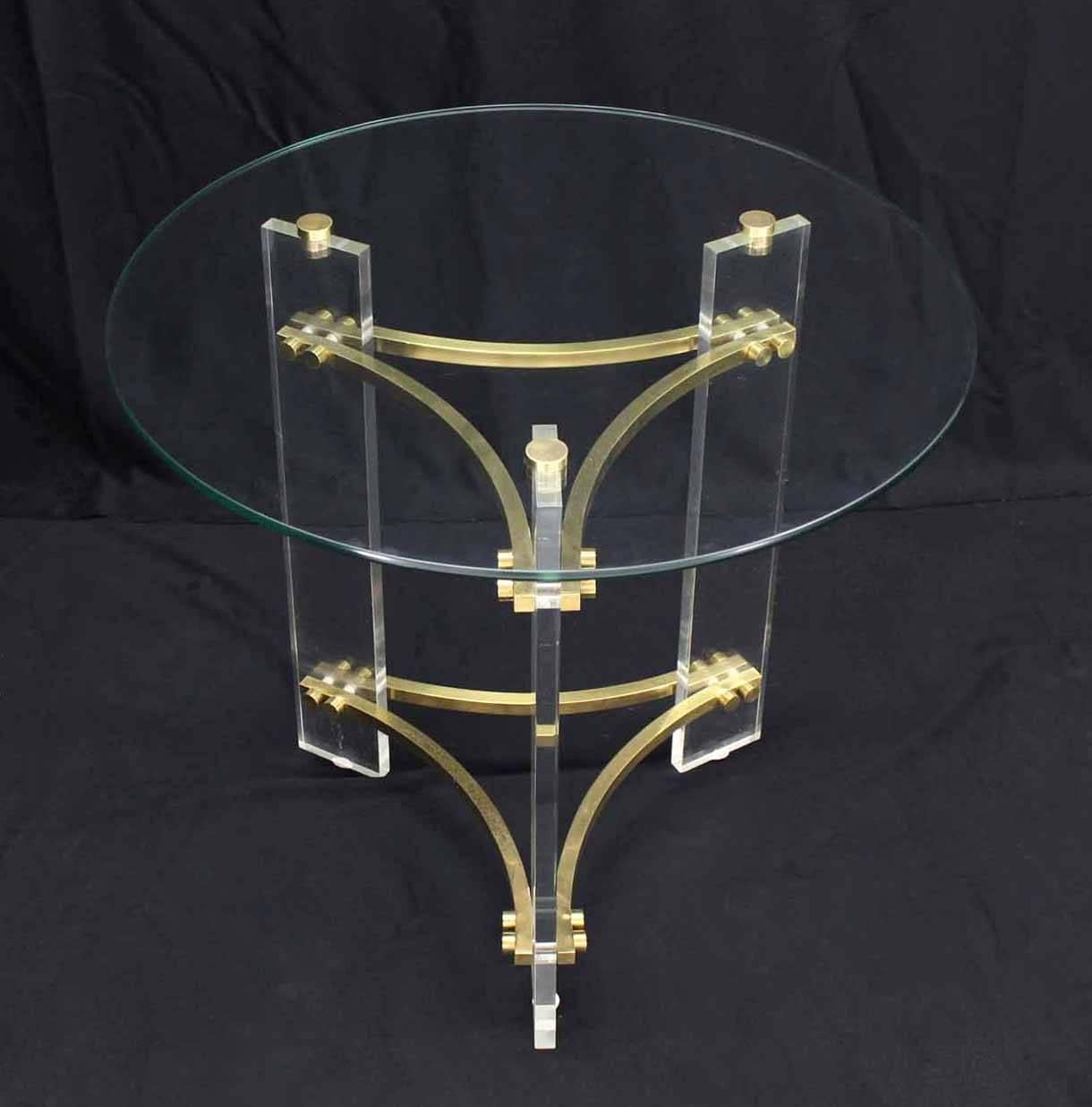 Pair of Round Glass Brass and Lucite End Tables 2