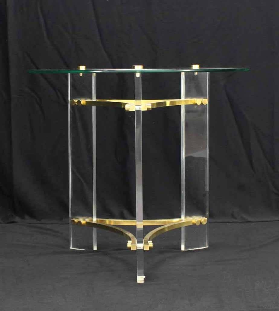 Pair of Round Glass Brass and Lucite End Tables 3