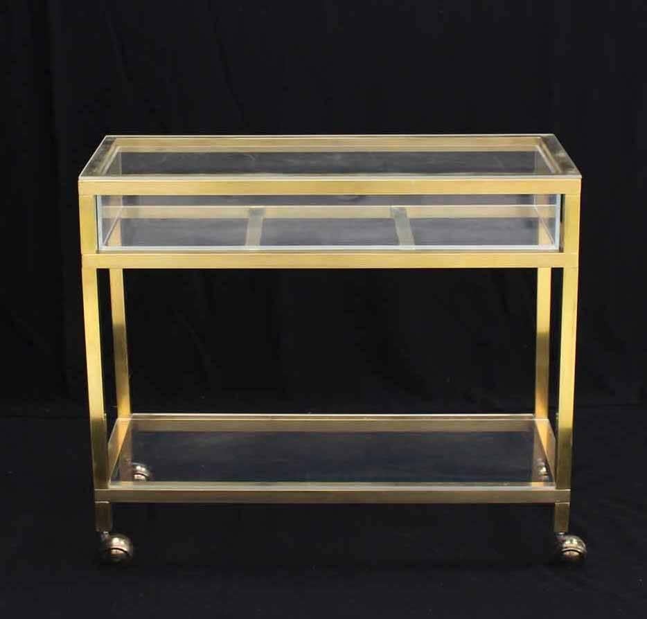 Mid-Century Modern Brass and Lucite Cart Showcase For Sale