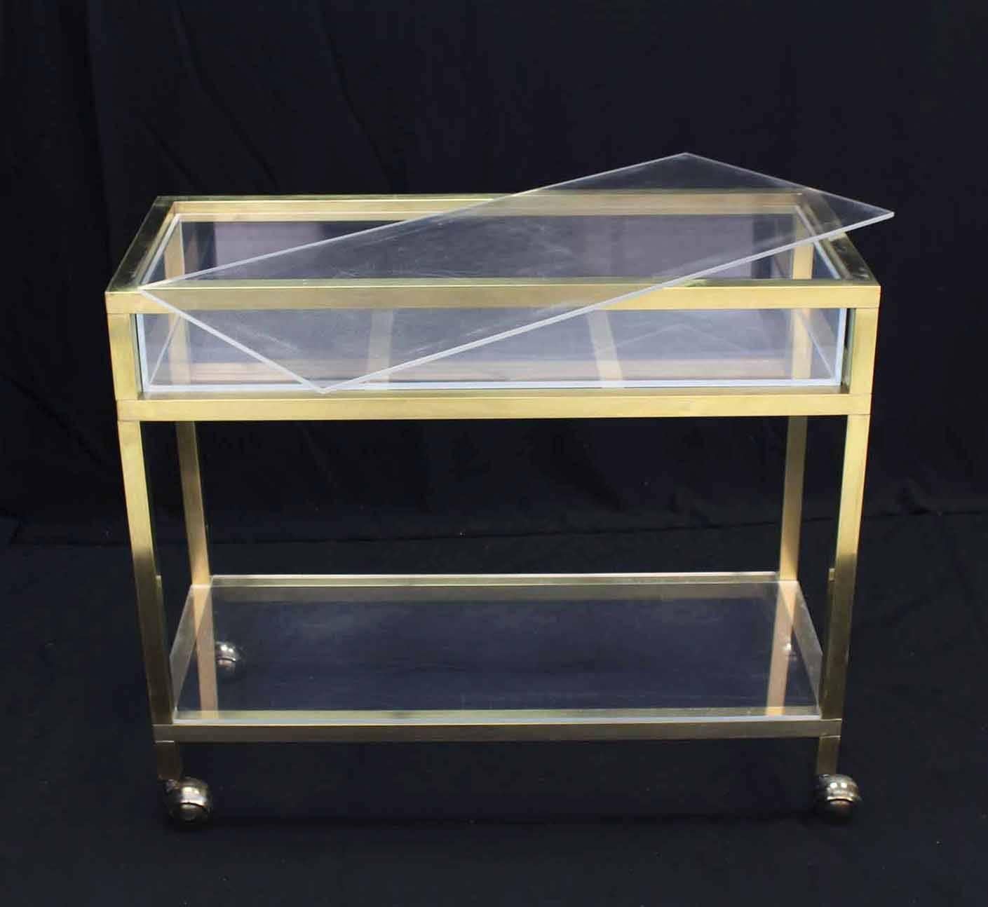 20th Century Brass and Lucite Cart Showcase For Sale