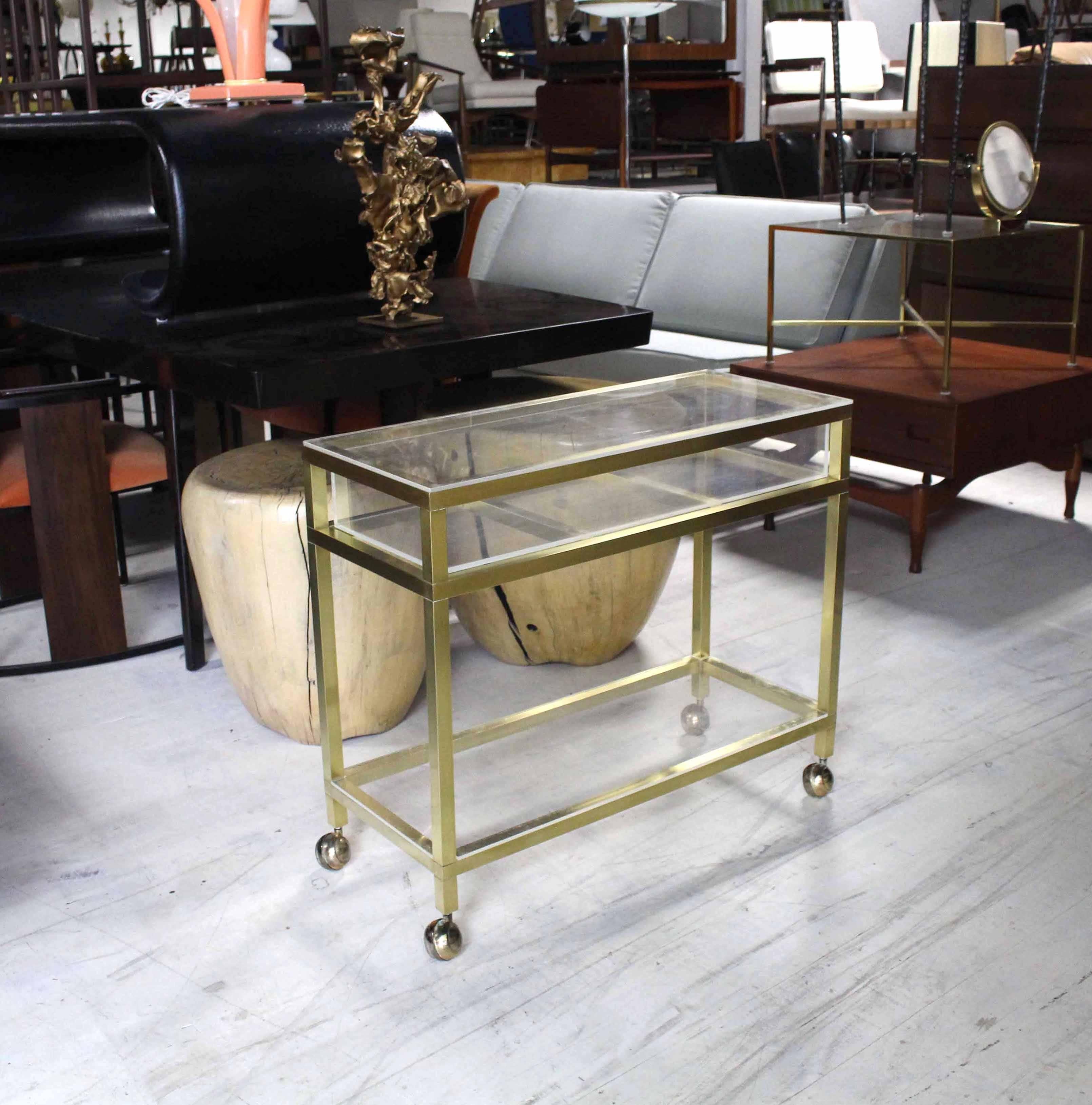 Brass and Lucite Cart Showcase For Sale 3