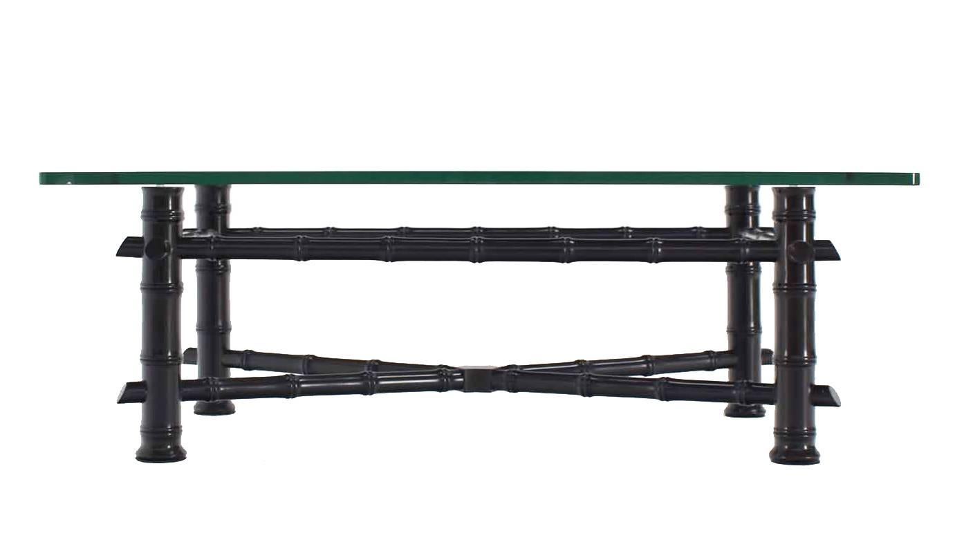 American Faux Bamboo Black Lacquer Glass Top Coffee Table