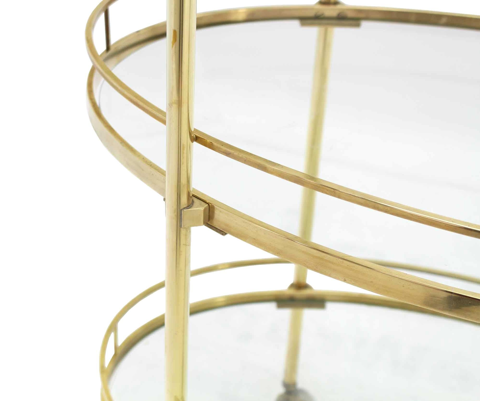 Mid-Century Modern Three-Tier Brass Oval Tea Serving Cart