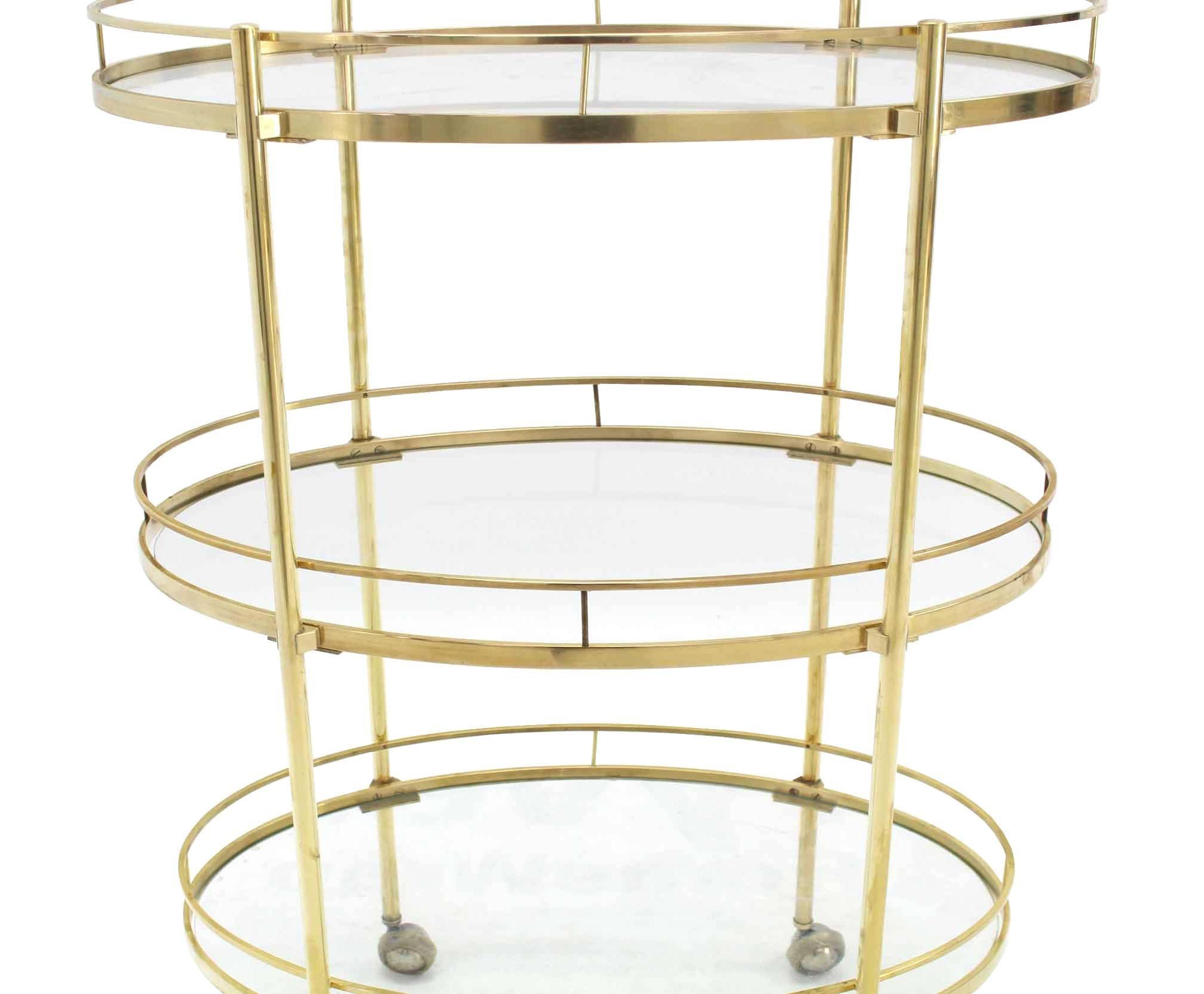 20th Century Three-Tier Brass Oval Tea Serving Cart