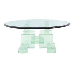 Thick Heavy Solid Glass Blocks Glass Top Coffee Table