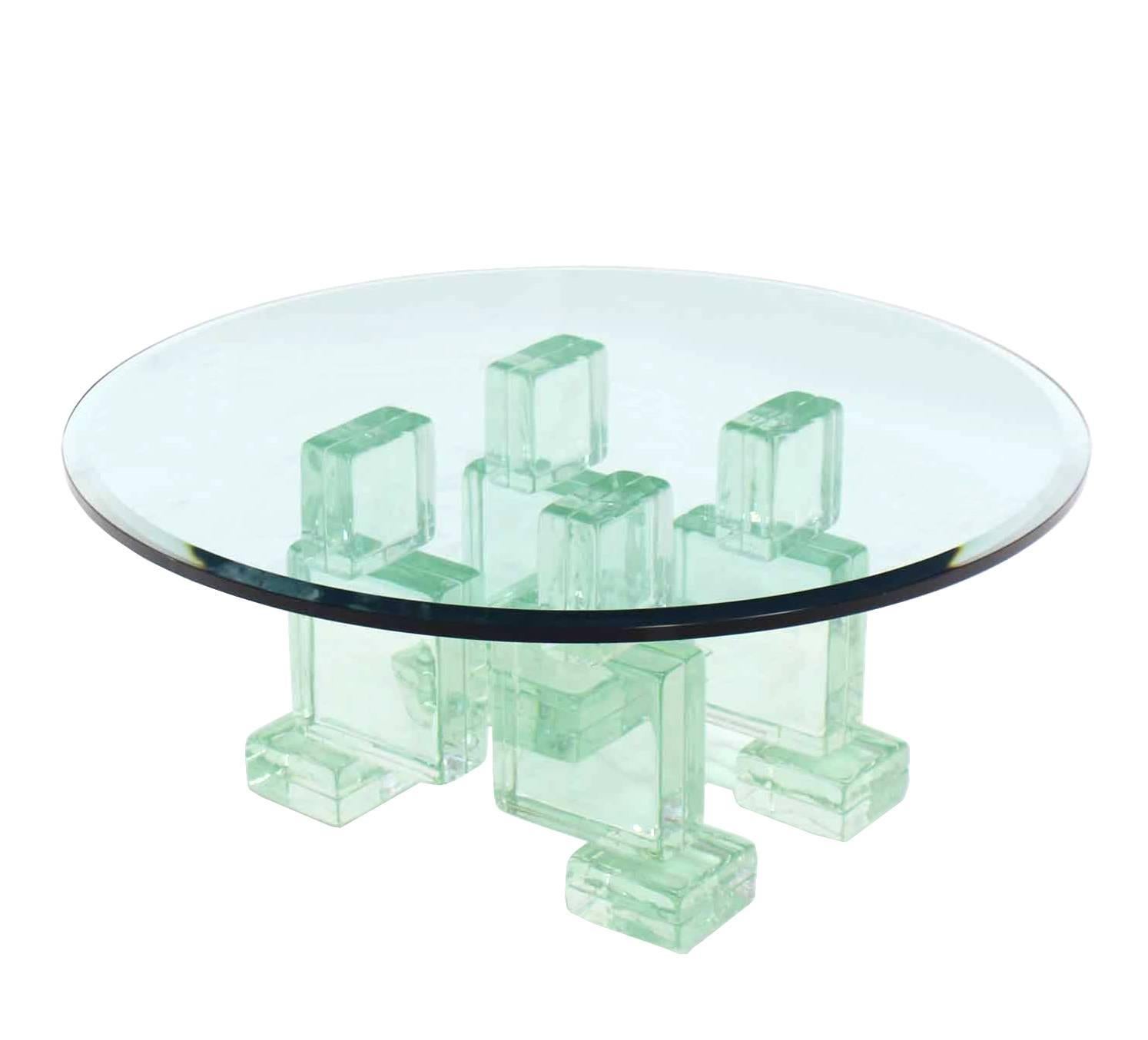 Thick Heavy Solid Glass Blocks Glass Top Coffee Table For Sale 1