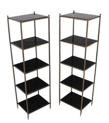 Pair of Brass Etageres with Thick Granite Shelves