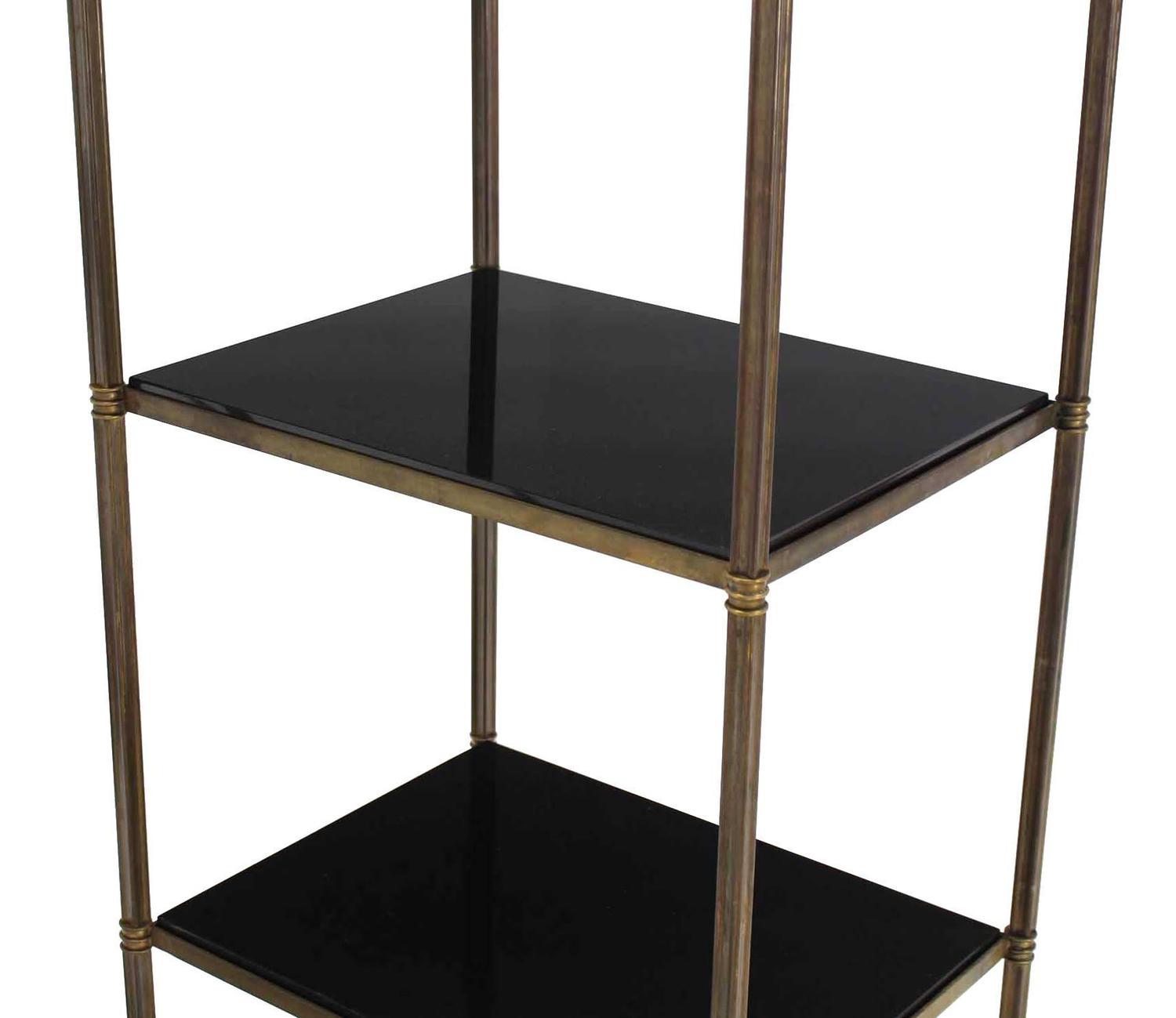 Pair of Brass Etageres with Thick Granite Shelves For Sale at 1stdibs