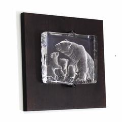 Swedish Carved Crystal Slab Sculpture of Polar Bears