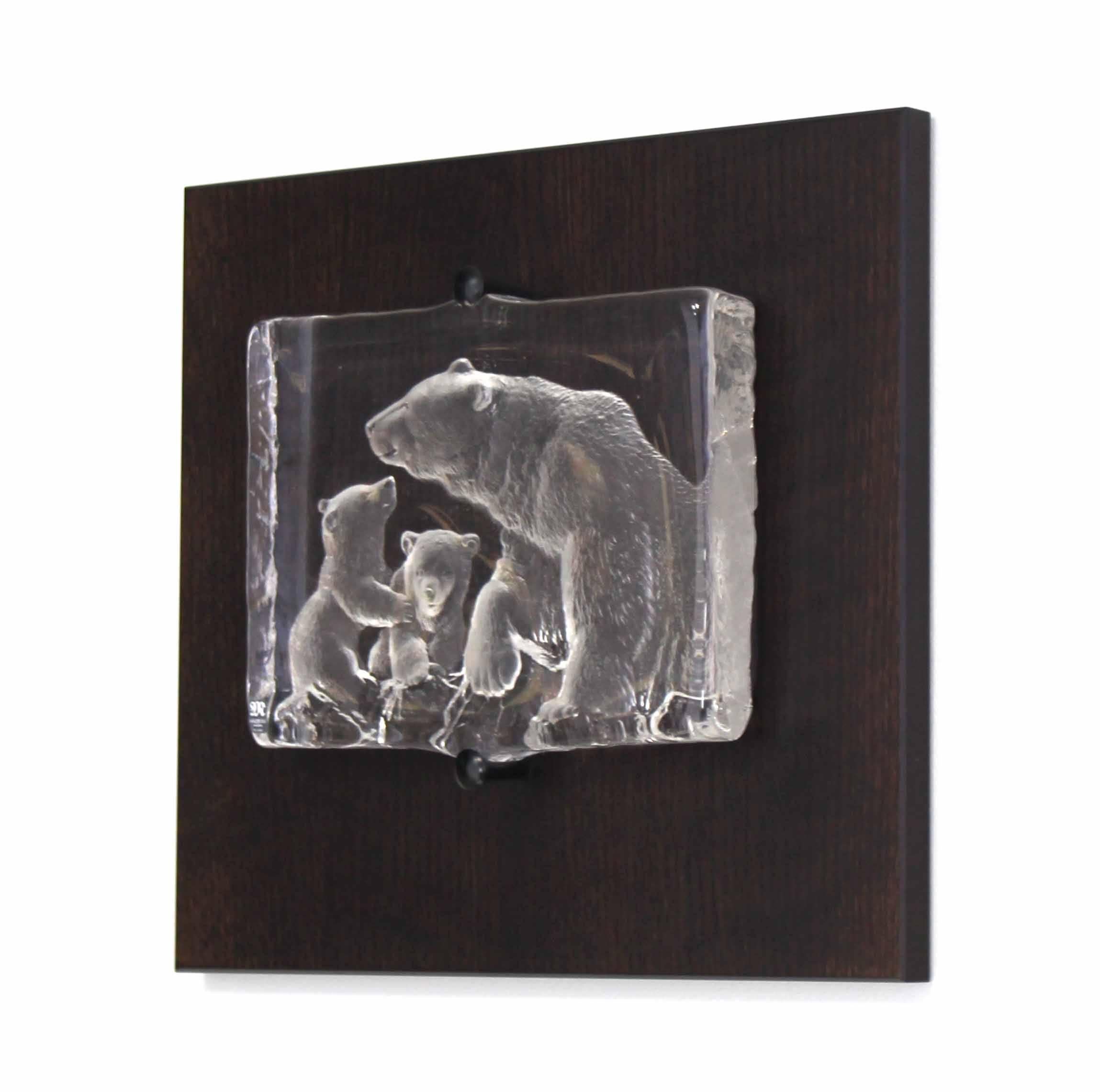 Mid-Century Modern Swedish Carved Crystal Slab Sculpture of Polar Bears For Sale