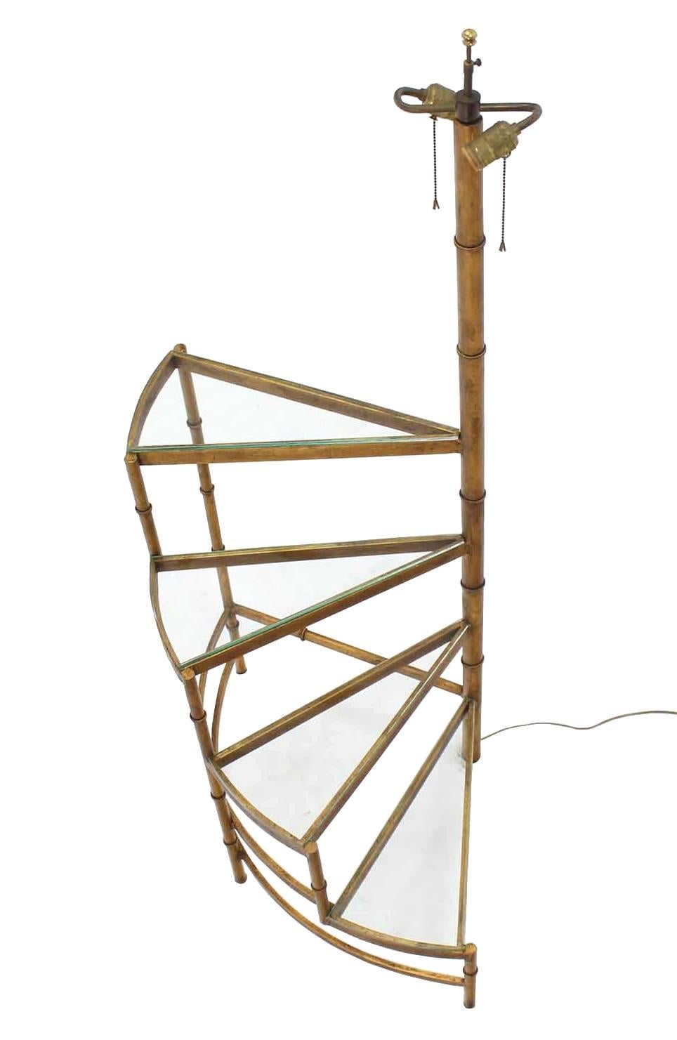 20th Century Step Shelves Faux Bamboo Gilt Base Floor Lamp For Sale