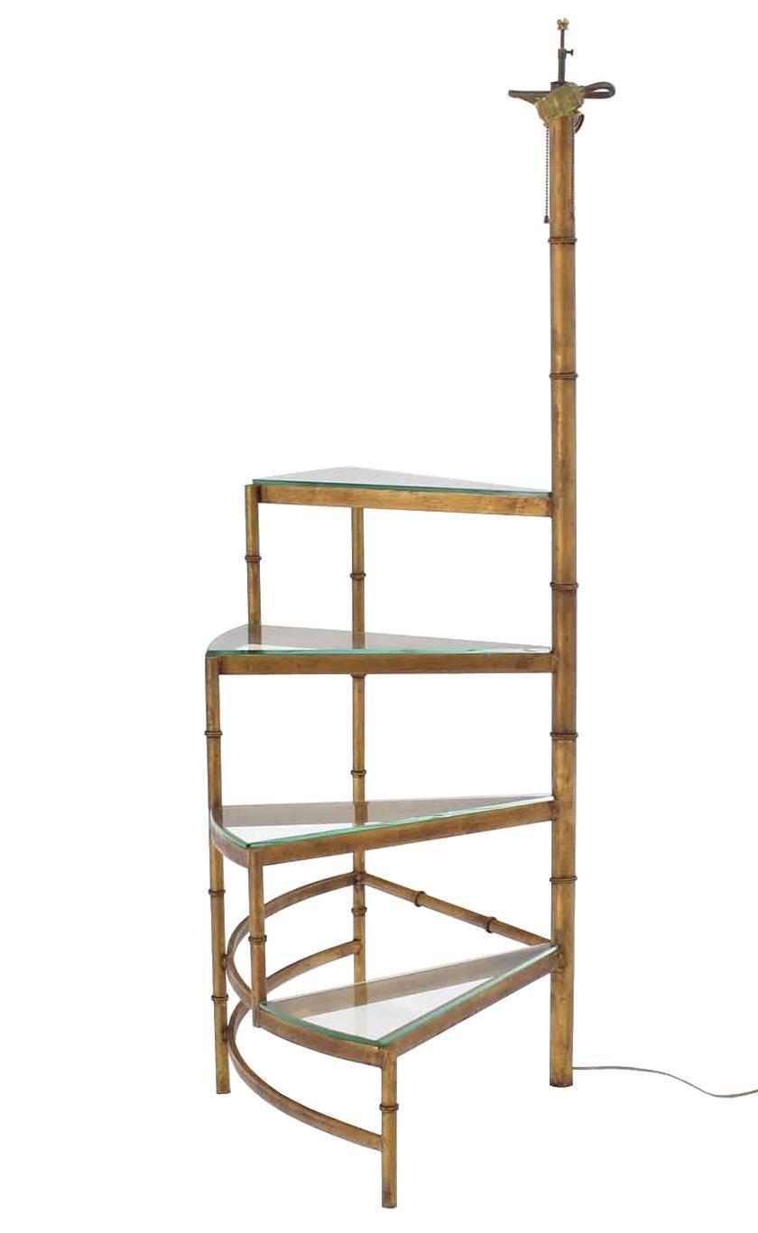 Step Shelves Faux Bamboo Gilt Base Floor Lamp For Sale 2