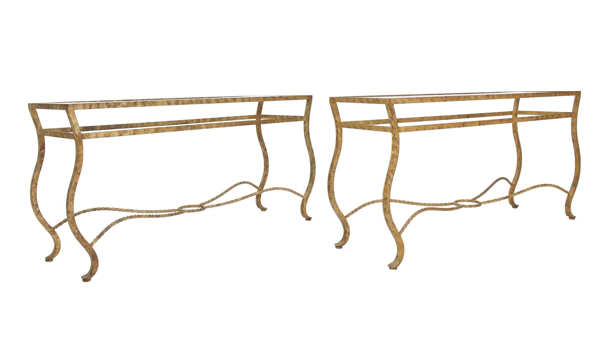 Pair of nice gold finish console tables.