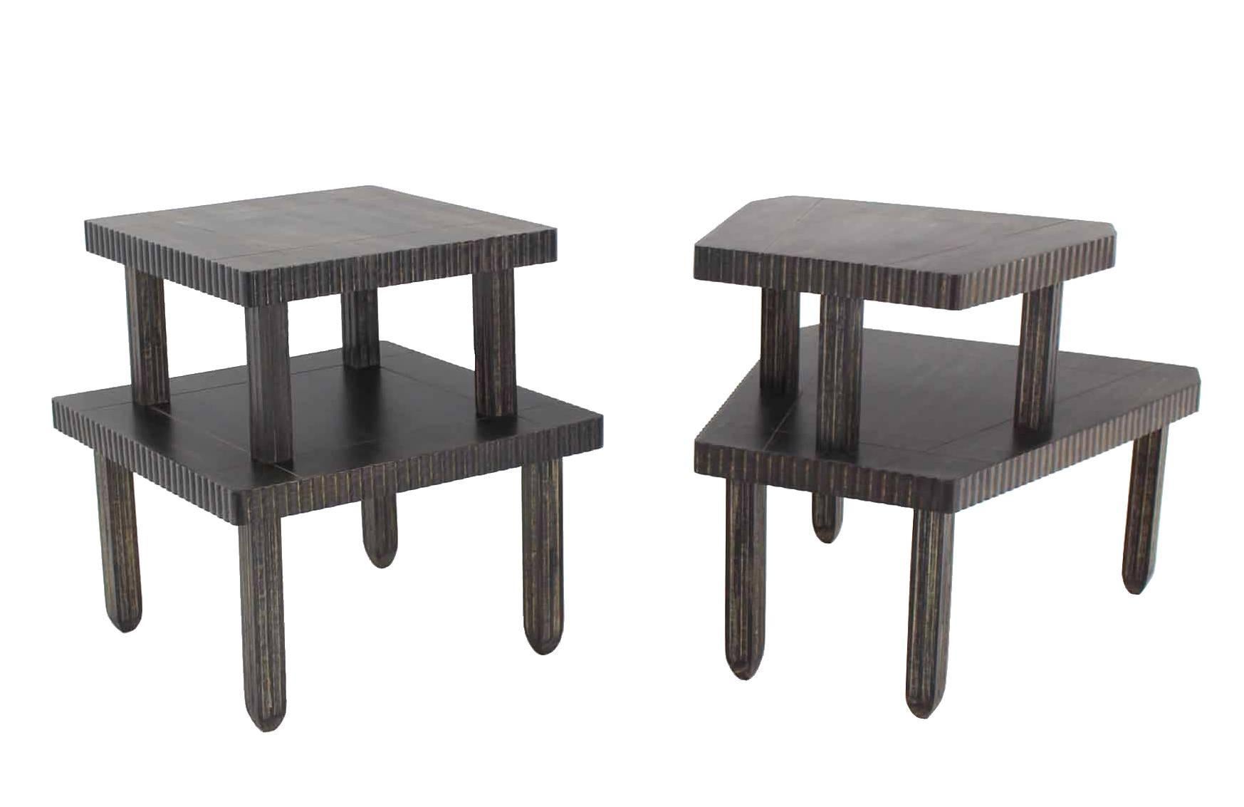 American Non Matching Pair of Cerused Finish Step End Tables For Sale