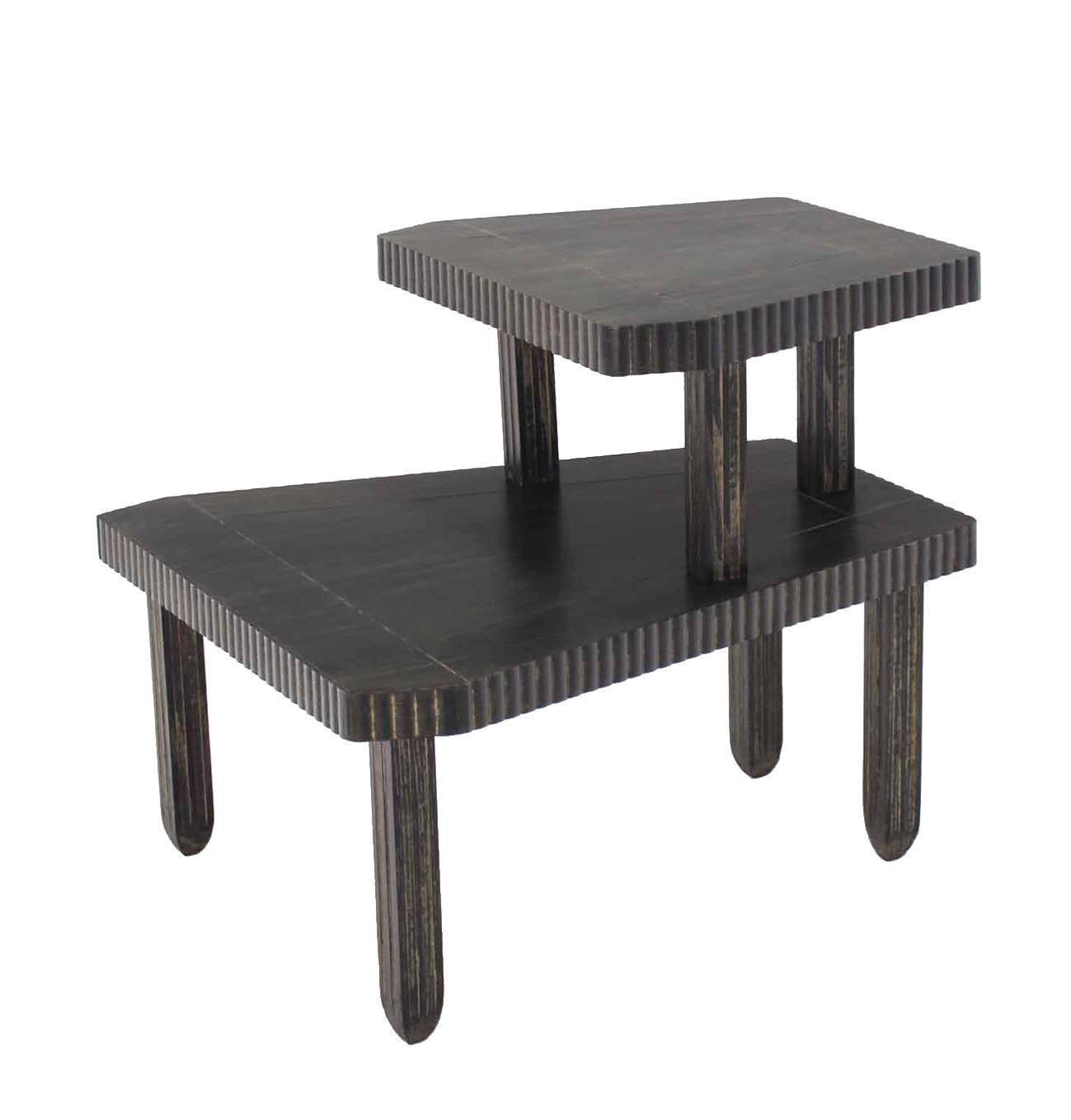 Non Matching Pair of Cerused Finish Step End Tables For Sale 1