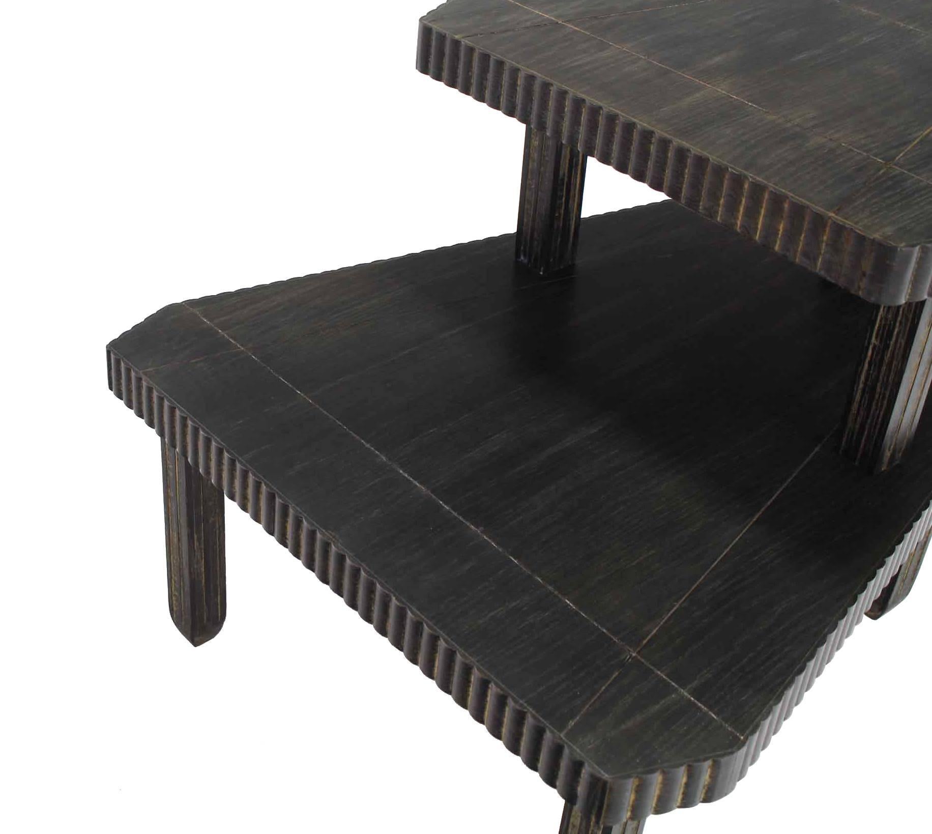 Non Matching Pair of Cerused Finish Step End Tables For Sale 2