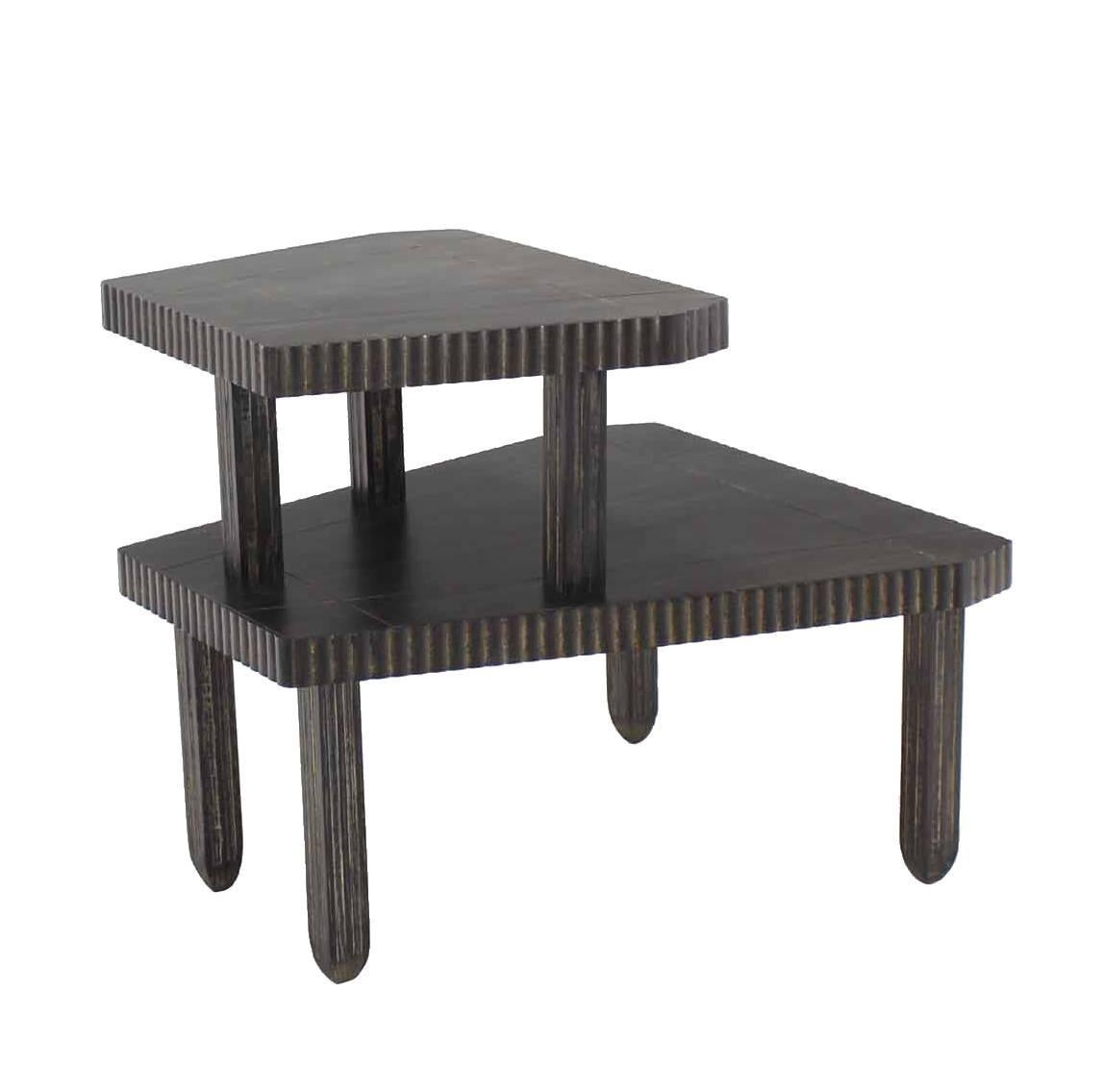Non Matching Pair of Cerused Finish Step End Tables For Sale 4