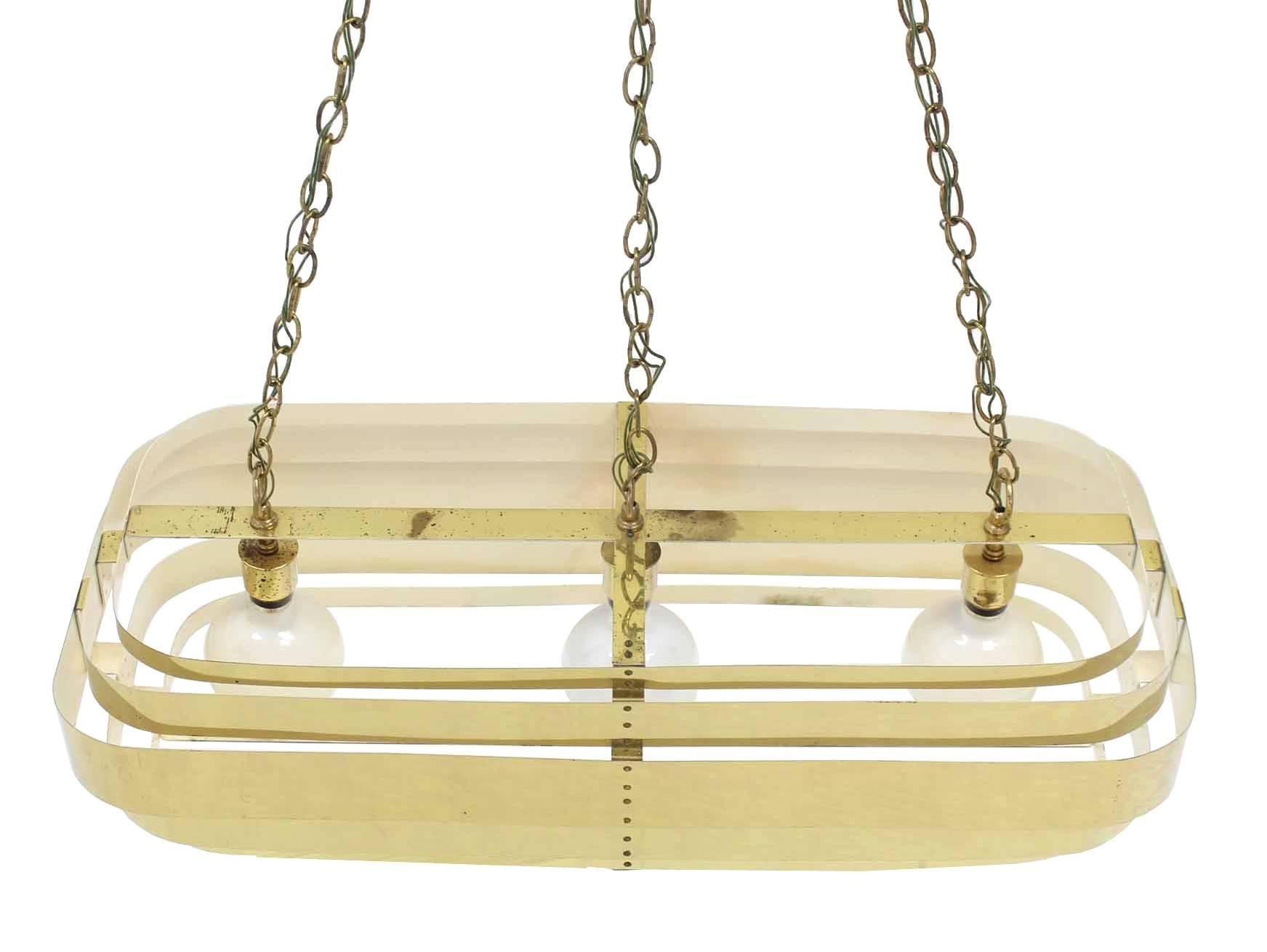 Brass Elongated Racetrack Shape Light Fixture Paul Evan Style For Sale 3