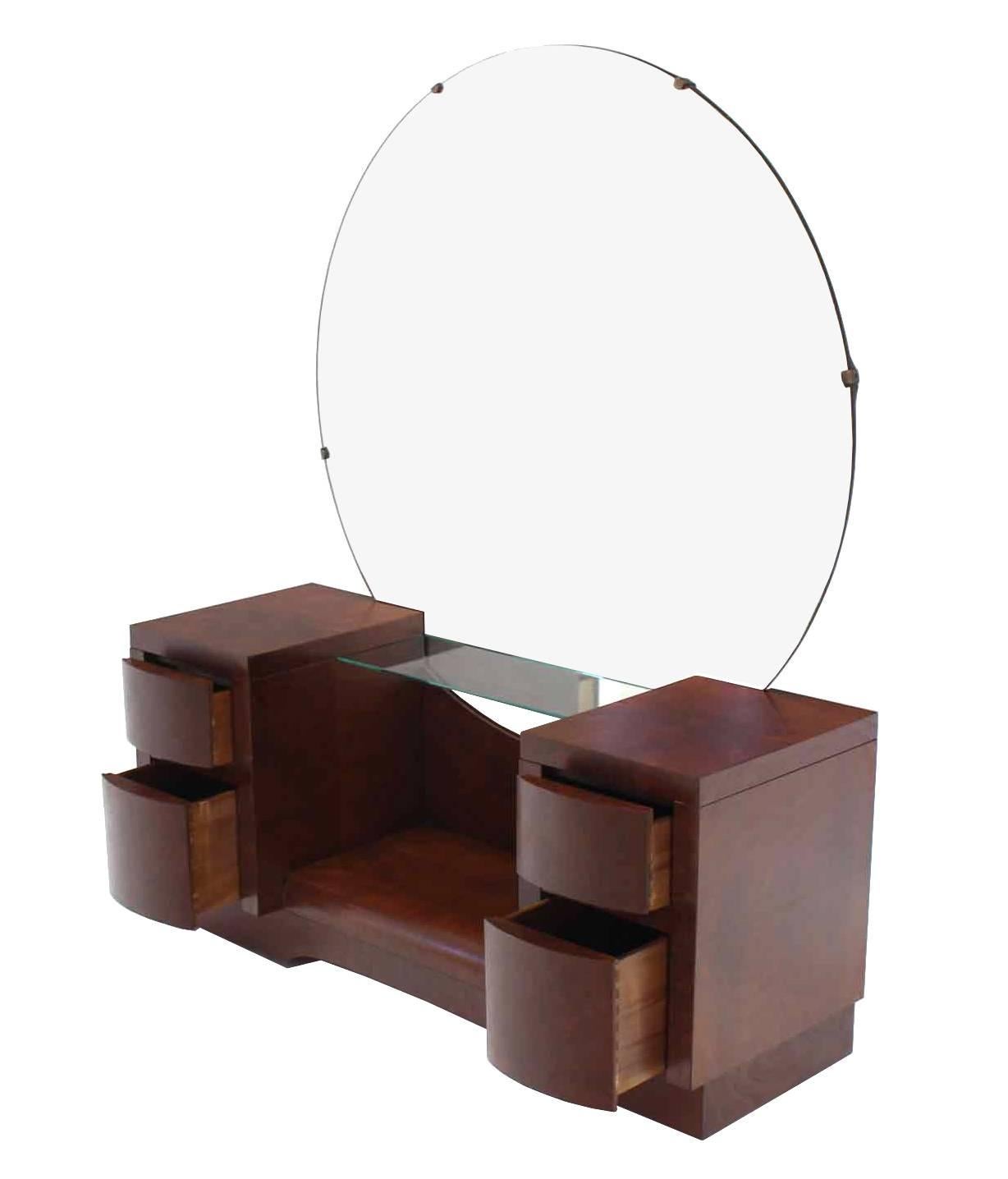 art deco vanity with round mirror