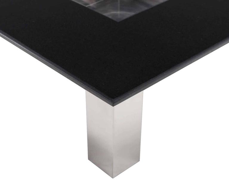 Large Square Black Granite Top Coffee Table with Center Planter Chrome