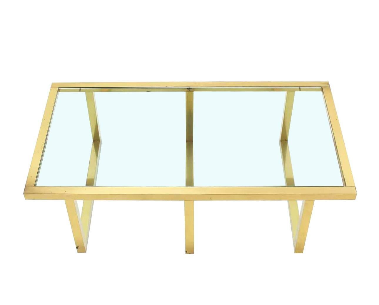 American Rectangular Brass and Glass Mid-Century Modern Coffee Table For Sale
