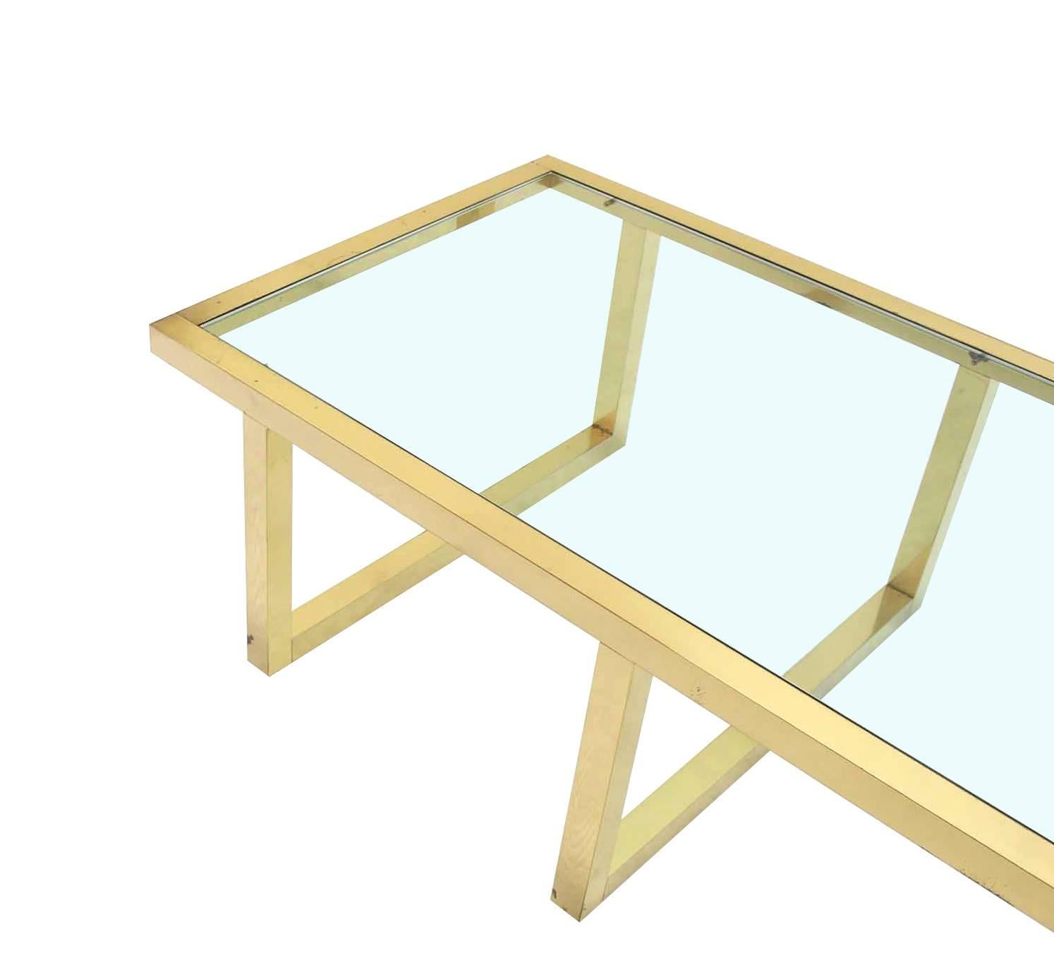 Rectangular Brass and Glass Mid-Century Modern Coffee Table For Sale 4