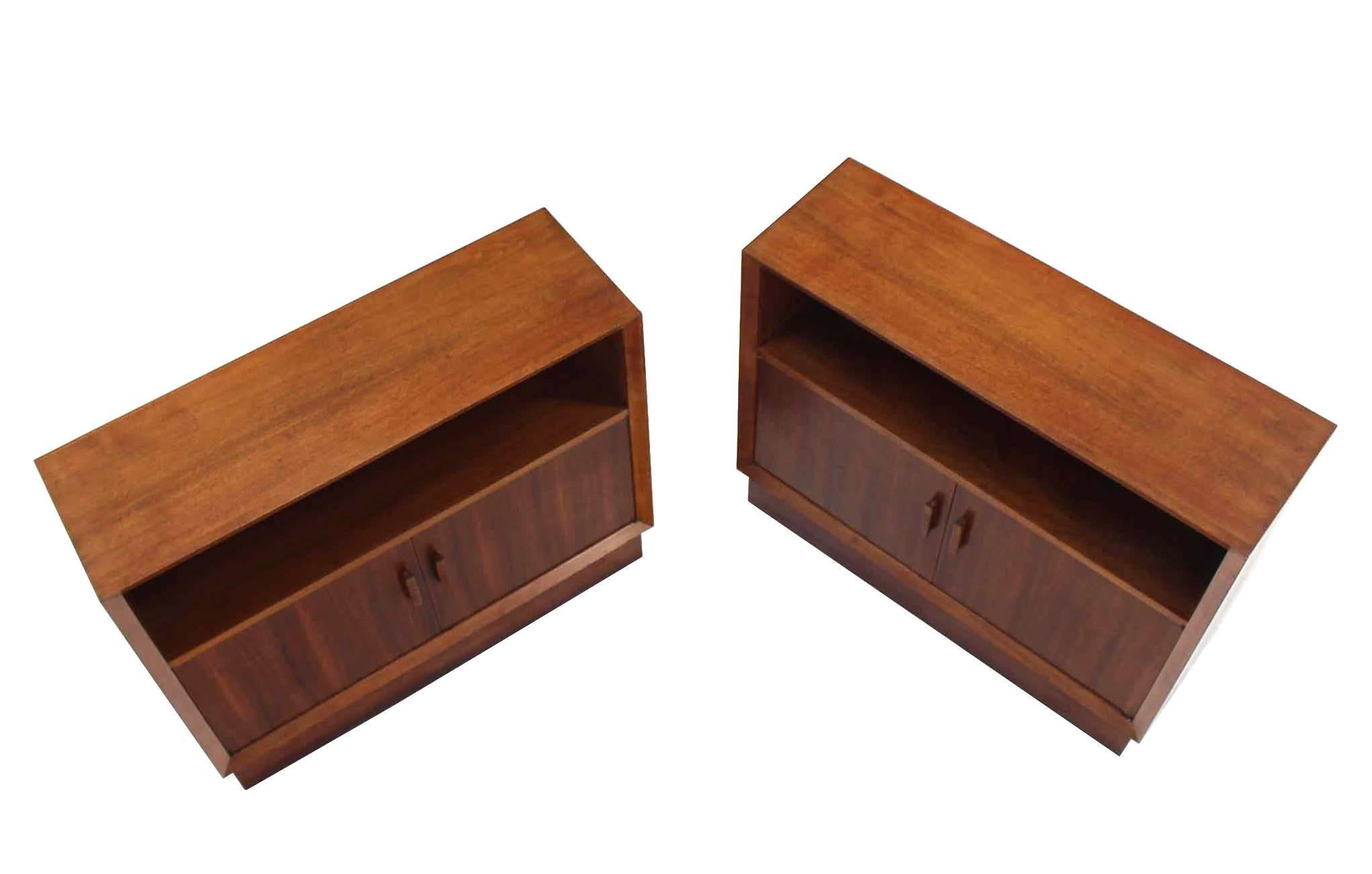 Mid-Century Modern Pair of Walnut Two-Door Credenzas or Cabinets