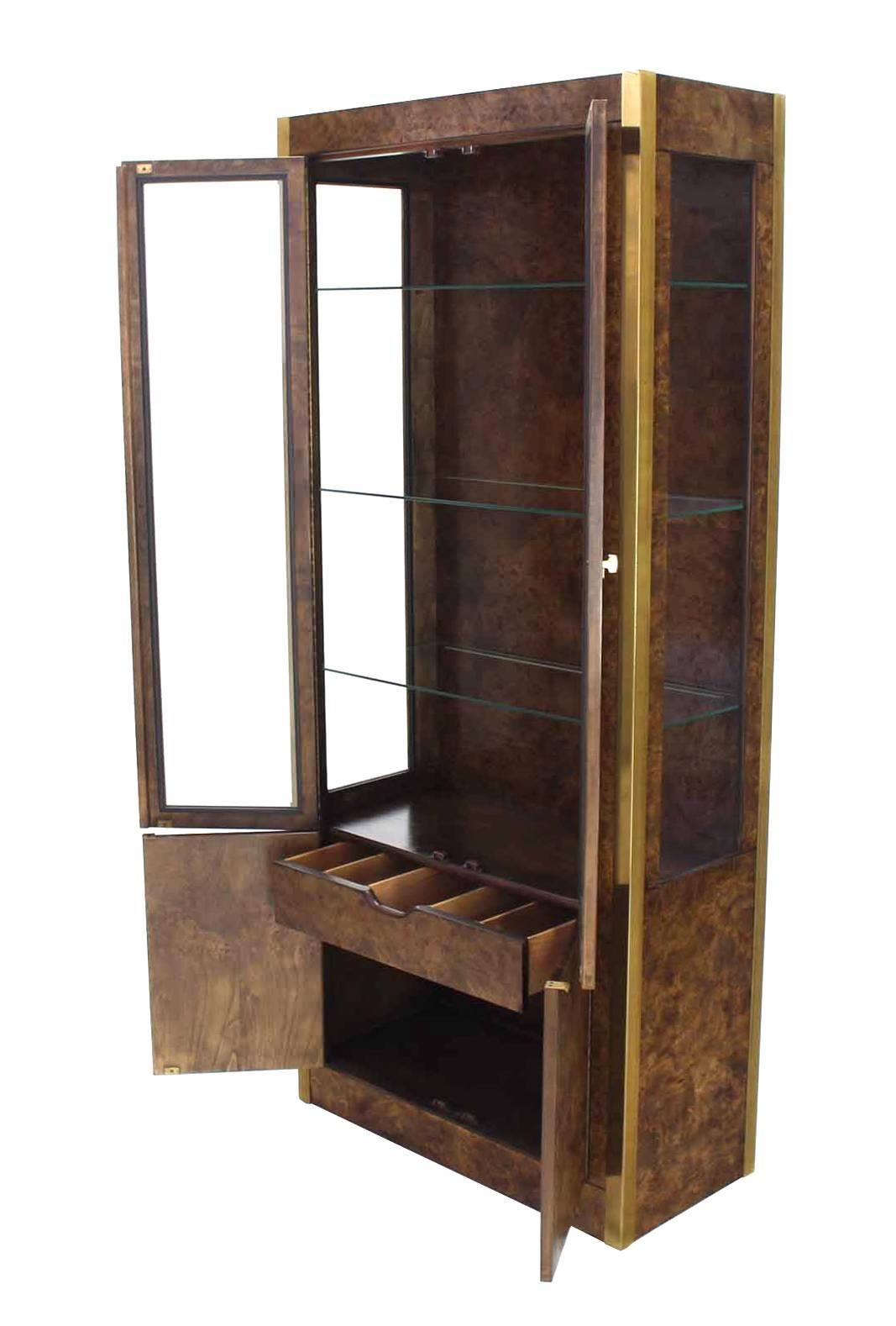 Pair of Brass and Burl Wood Vitrine Display Cabinets 2