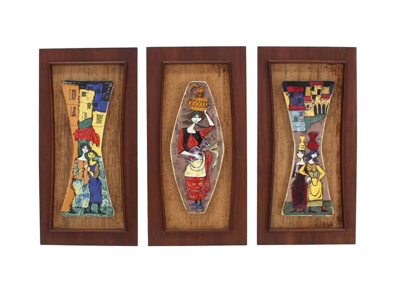 Set of Three Framed Art Tiles For Sale at 1stDibs