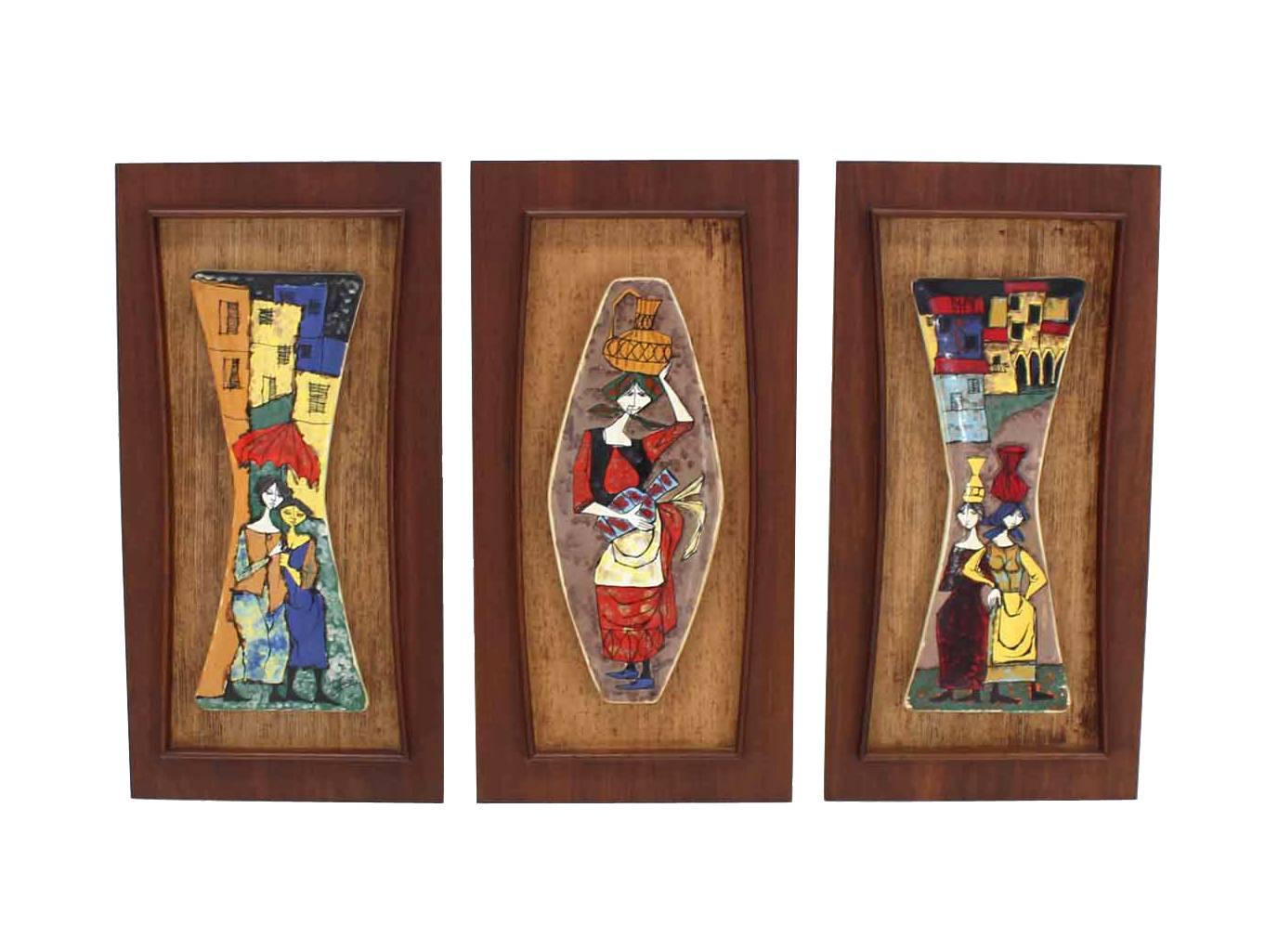 20th Century Set of Three Framed Art Tiles For Sale