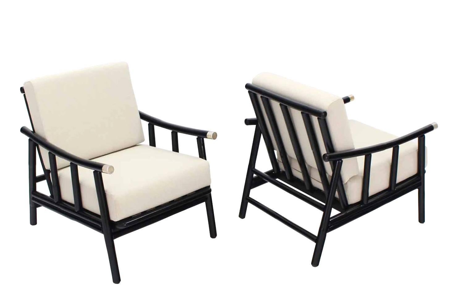 Mid-Century Modern Pair of Faux Bamboo Lounge Chairs New Upholstery For Sale