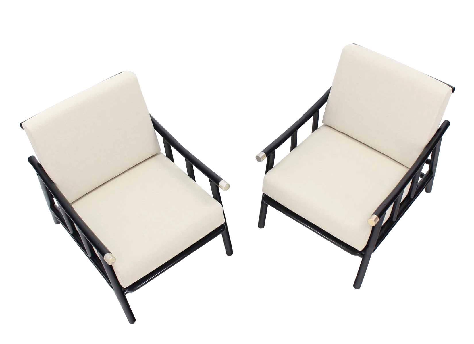 American Pair of Faux Bamboo Lounge Chairs New Upholstery For Sale