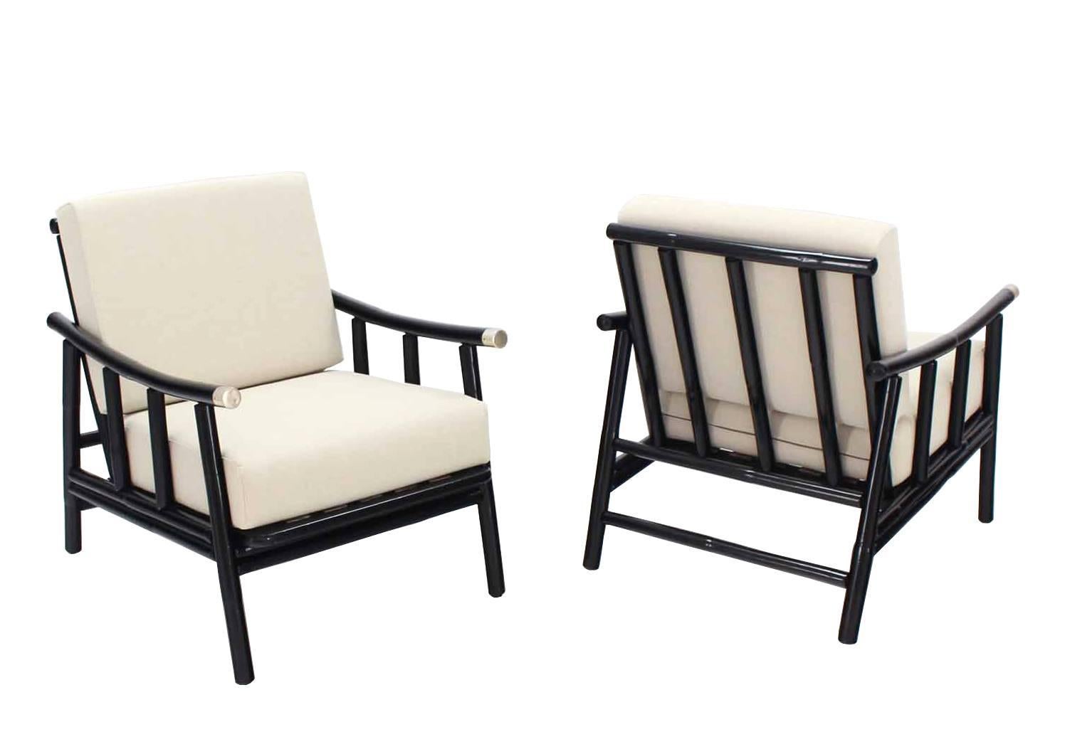 Pair of Faux Bamboo Lounge Chairs New Upholstery For Sale 1