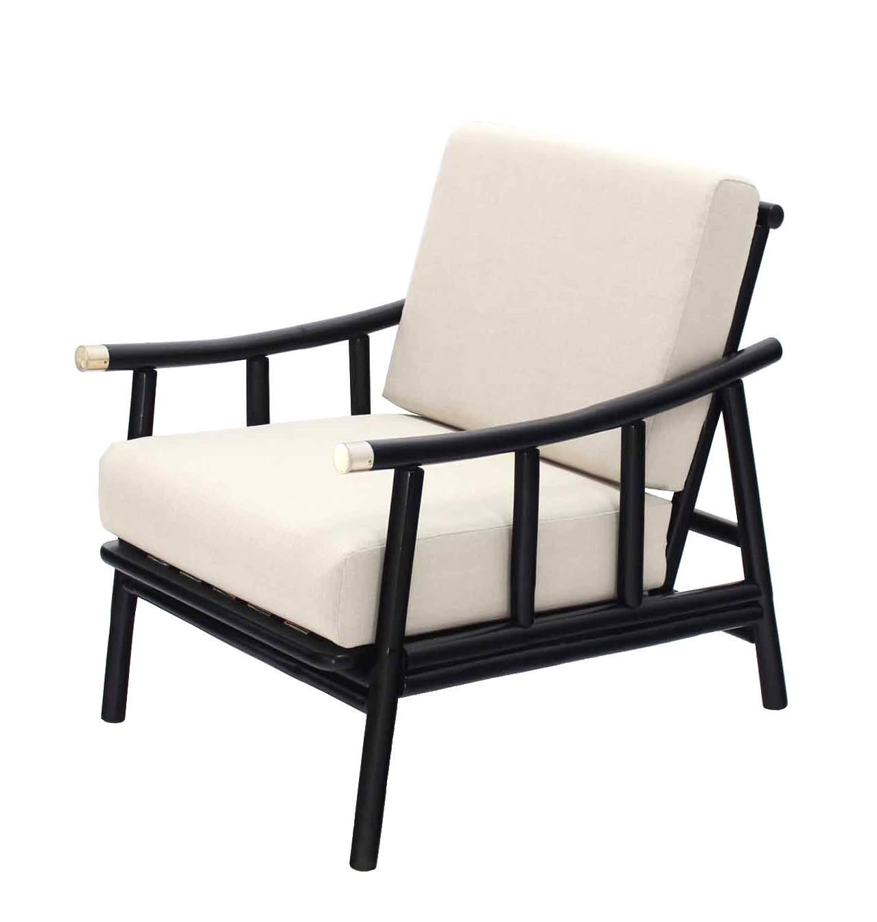 Pair of Faux Bamboo Lounge Chairs New Upholstery For Sale 2
