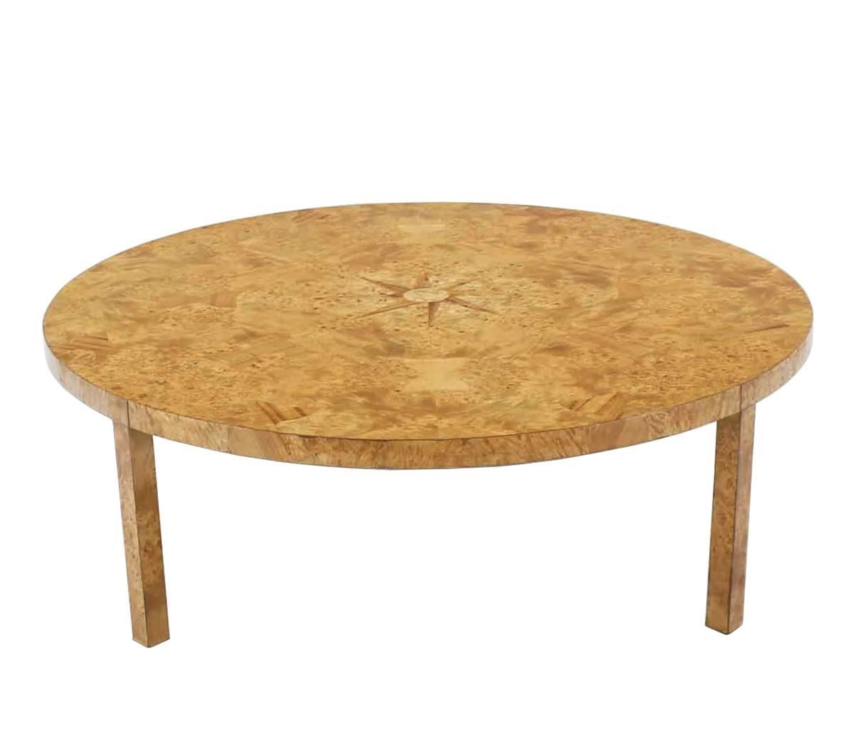 Mid-Century Modern Large Round Burl Wood Coffee Table