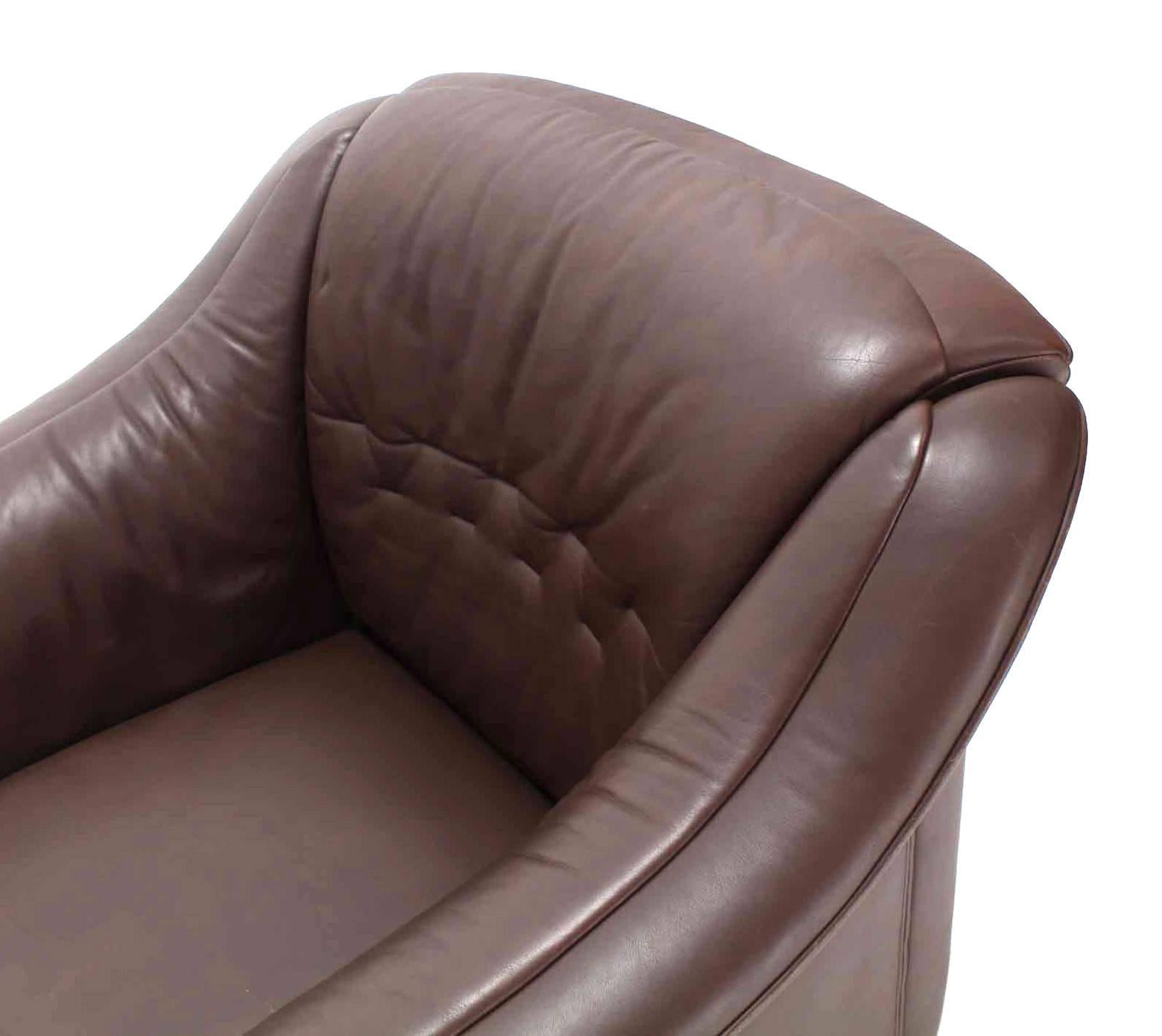 Pair of Brown Leather Lounge Chairs with Ottomans 2